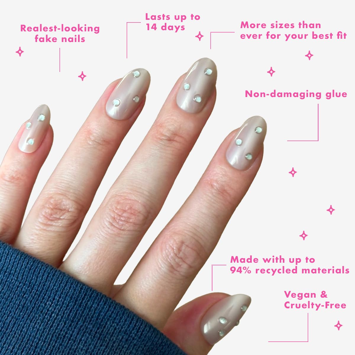 Olive & June Maximalist Instant Mani Press-On Nails (Glue) | 42 Fake Nails, 21 Sizes | Non-Toxic, Long-Lasting Big, Bold Gorgeous Realistic Look | Salon-Quality | Medium, Oval | Diamond Chrome Mani