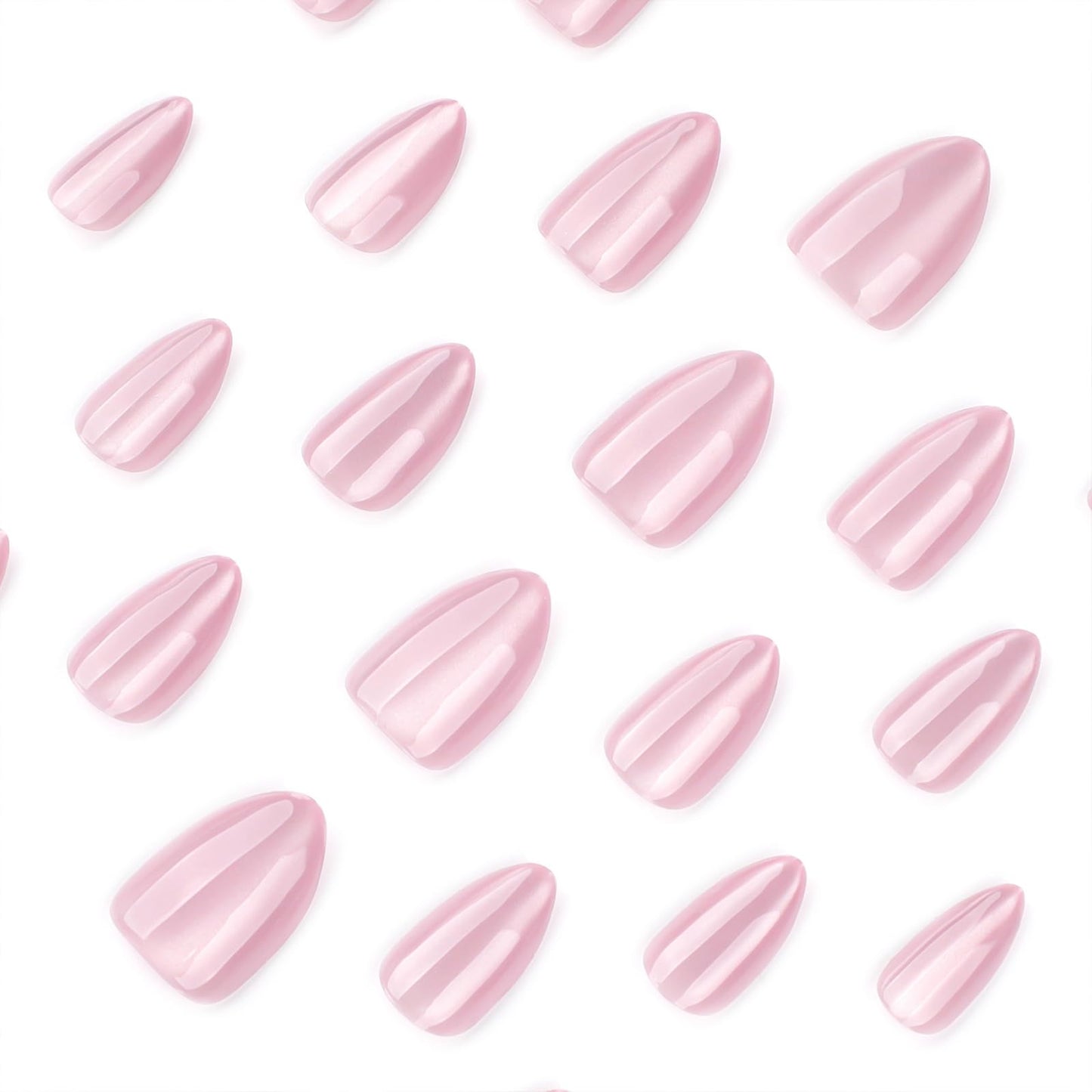 Pink Press on Nails Almond Fake Nails with Designs Glitter Stick on Nail Medium Acrylic False Nail Cute Summer Artificial Nail Press ons Glossy Full Cover Glue on Nails for Women 24Pcs