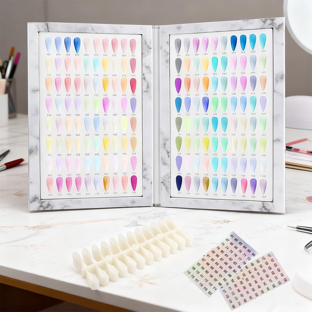 Yonderfume 160 Nail Color Book Nail Swatches Book with 240 NailTips and Number Sticker Labels, Professional Nails Color Swatches Plastic Nails Sample Display