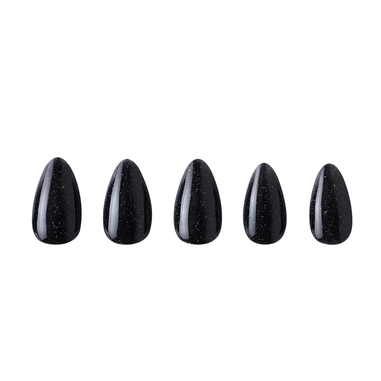 PaintLab Press On Nails - Black Night Crawler Short Almond Fake Nails, 30 Nails in 15 Sizes with Glue, Reusable Salon Quality Press On Nails