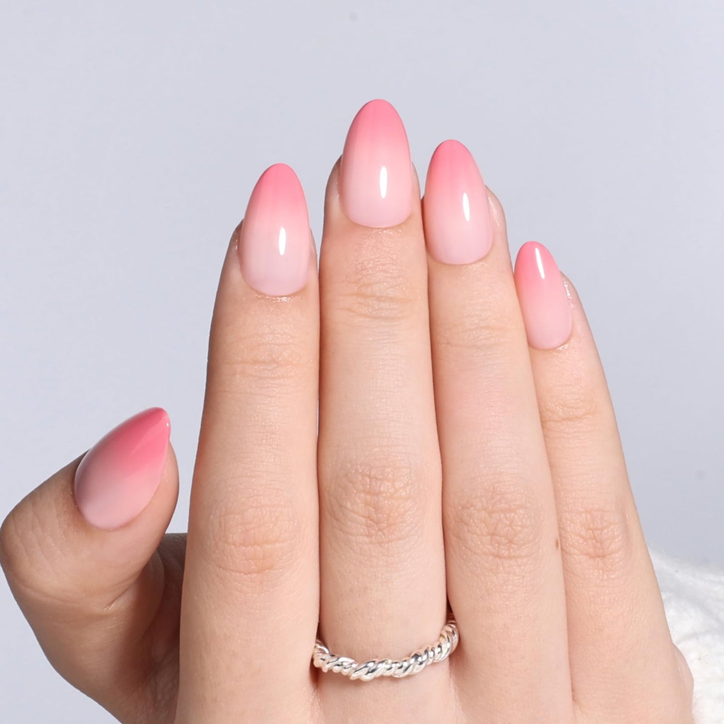 Pink Ombre Press On Nails Almond - Short Almond Fake Nails with Nail Glue, Pink Press On Nails Opaque Reusable Stick On Nails in 16 Sizes - 32 Nail Kit for Women & Girls | Salon Quality