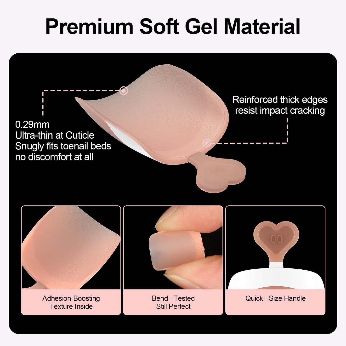 French Toe Nail Tips Press ons 288pcs, Pre-Designed 16 Sizes Soft Gel Full Cover Fake Toenails for Women Short Square, Pre-Applied Nude Base Coat & Tip Primer for DIY (Nude)