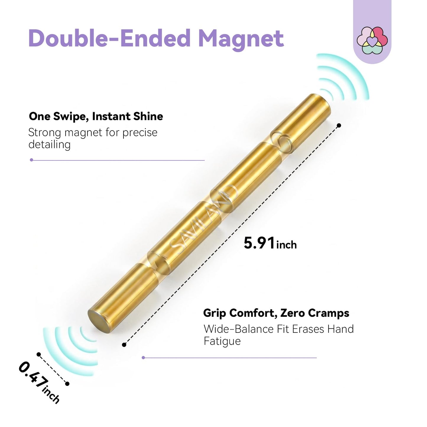 SAVILAND Cat Eye Magnet for Nails: 5X Stronger Golden Nail Magnets Stick with Heart Cateye Magnets Double-Head Cateye Magnet for Nails Magnetic for Cat Eye Gel Polish Nail Art Design Salon Home