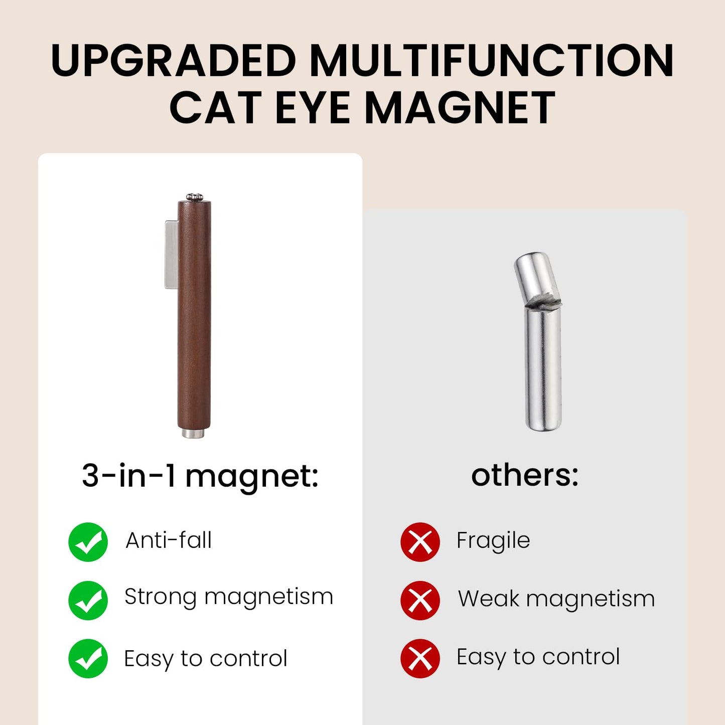 3 In 1 Nail Magnet For Cat Eye Gel Polish With Extra 1 PCS Square Magnet, 5 PCS Paper Clips For Heart Flower And Black Hole Nail Art DIY Tools Design Walnut