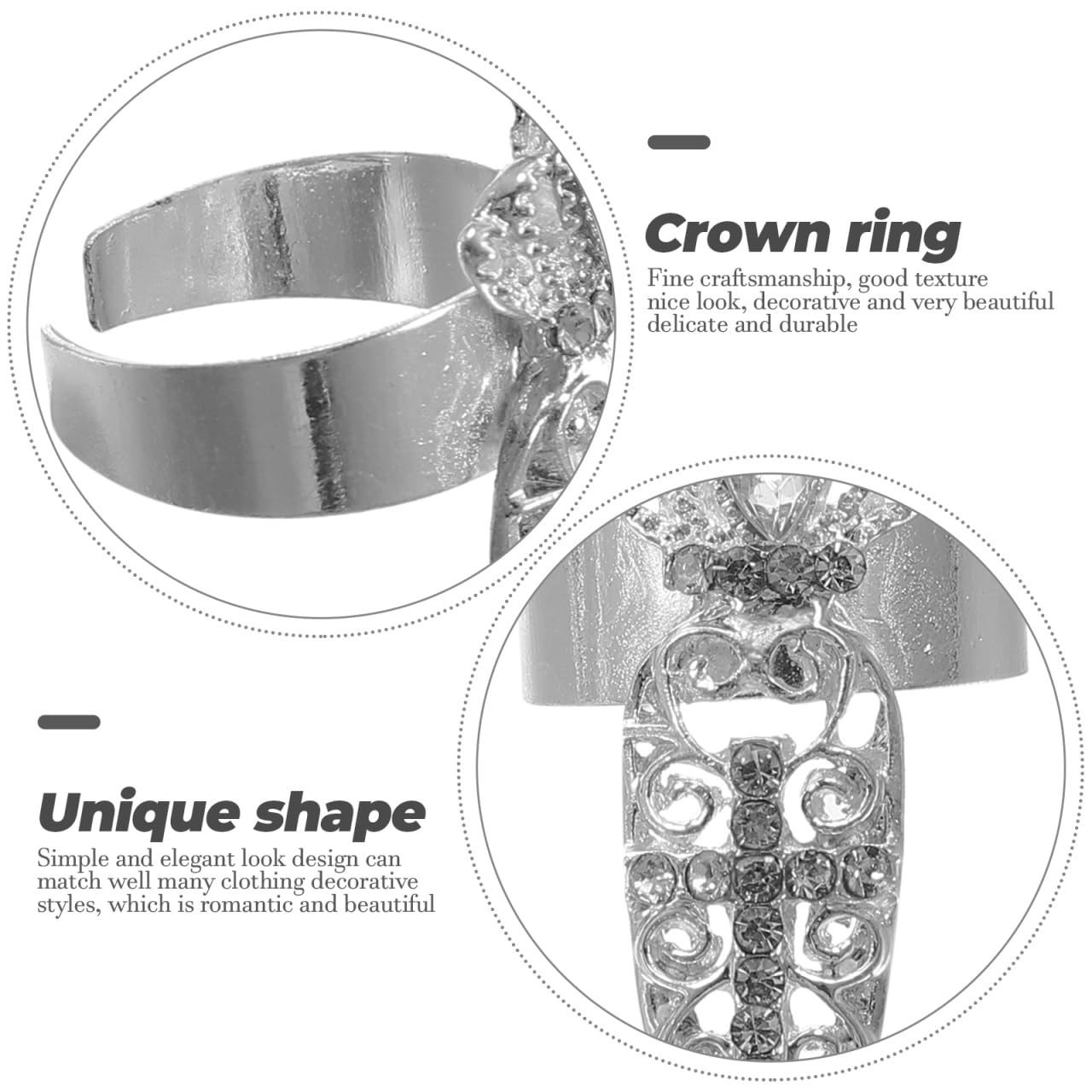 Healvian 3Pcs Rhinestone Crown Fingernail Rings Set Silver Alloy Hand Joint Rings Fashion Finger Jewelry for Women Nail Art Decoration