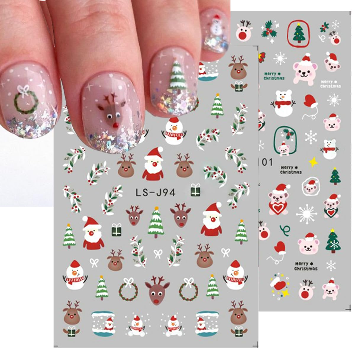 LRKNNO Christmas Nail Stickers Nail Art 6 Sheet Christmas Nail Art Stickers Santa Claus Reindeer Elk Penguin Snowman Nail Art Design Cute Nail Decals Christmas Nail Decoration Women Holiday DIY