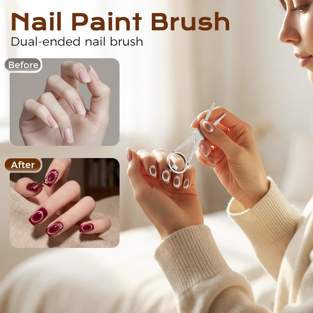 2026 New Ring-Shaped Cat Eye Magnet for Nails,Circular Magnet & Two Tip Scissor Tool for Cat Eye Gel Polish, Home DIY, Beginners & Nail Artists (3 Ring + 3 French magnet)
