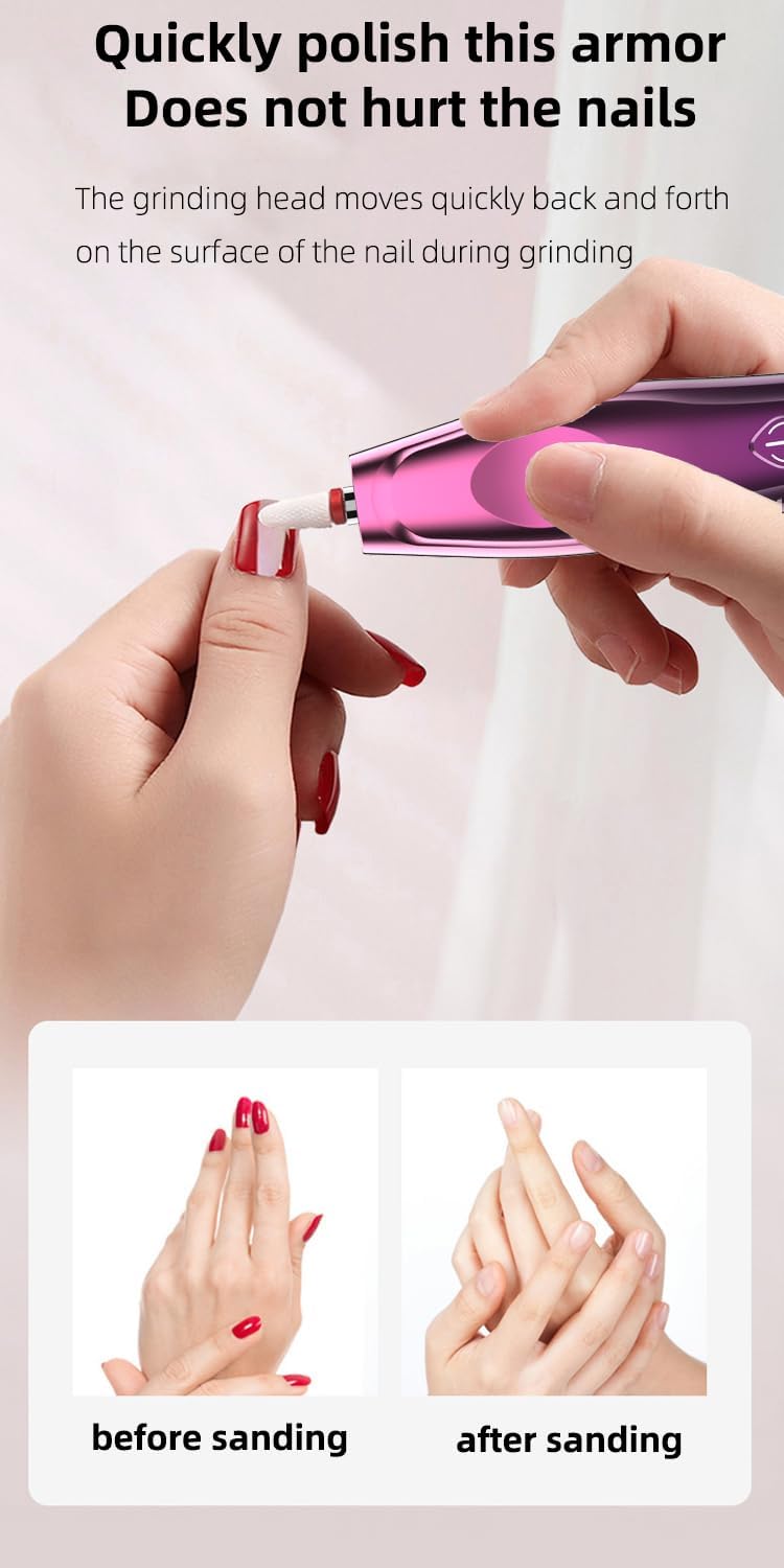 Electric Nail Drill, Electric Nail File Cordless, Electric Nail File Set, 4 Speeds Adjustable Hand Foot Care Manicure Pedicure Drill Tool,Gel Nail File Drill kit for Acrylic Gel Dip Powder Nails