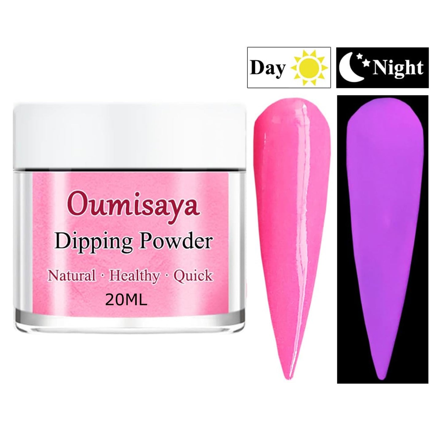 OUMISAYA Glow in the Dark Dip Powder Nail Kit 8 Colors Starter Set Clear Pink White French Nail Collection (Dip Liquid Set Not Included)
