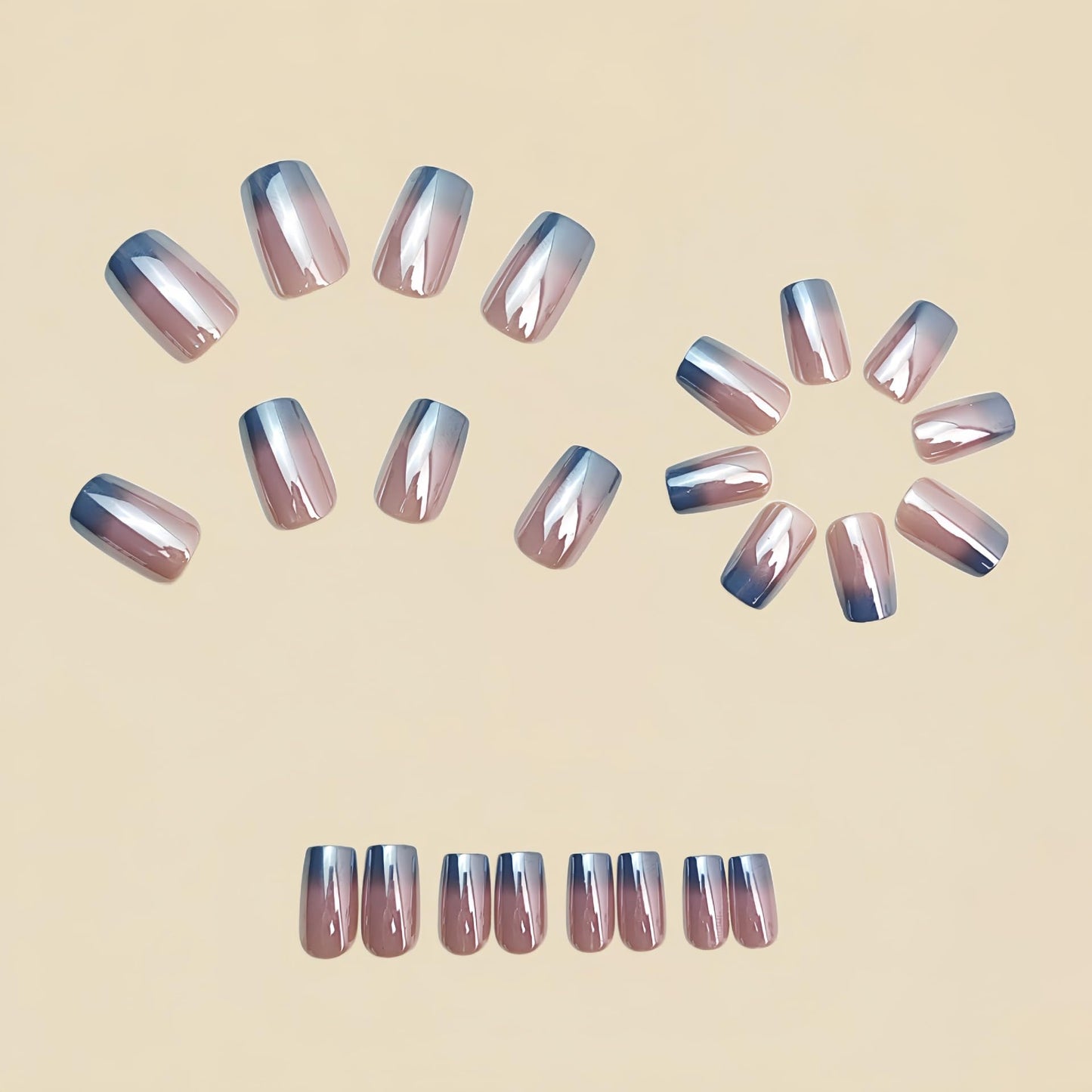Chrome Press on Nails Medium Square Fake Nails Silver Gradient French Tip Nails Glossy Shiny Full Cover Glue on Nail Laser Acrylic Stick on Nail Reusable False Nail for Women 24Pcs