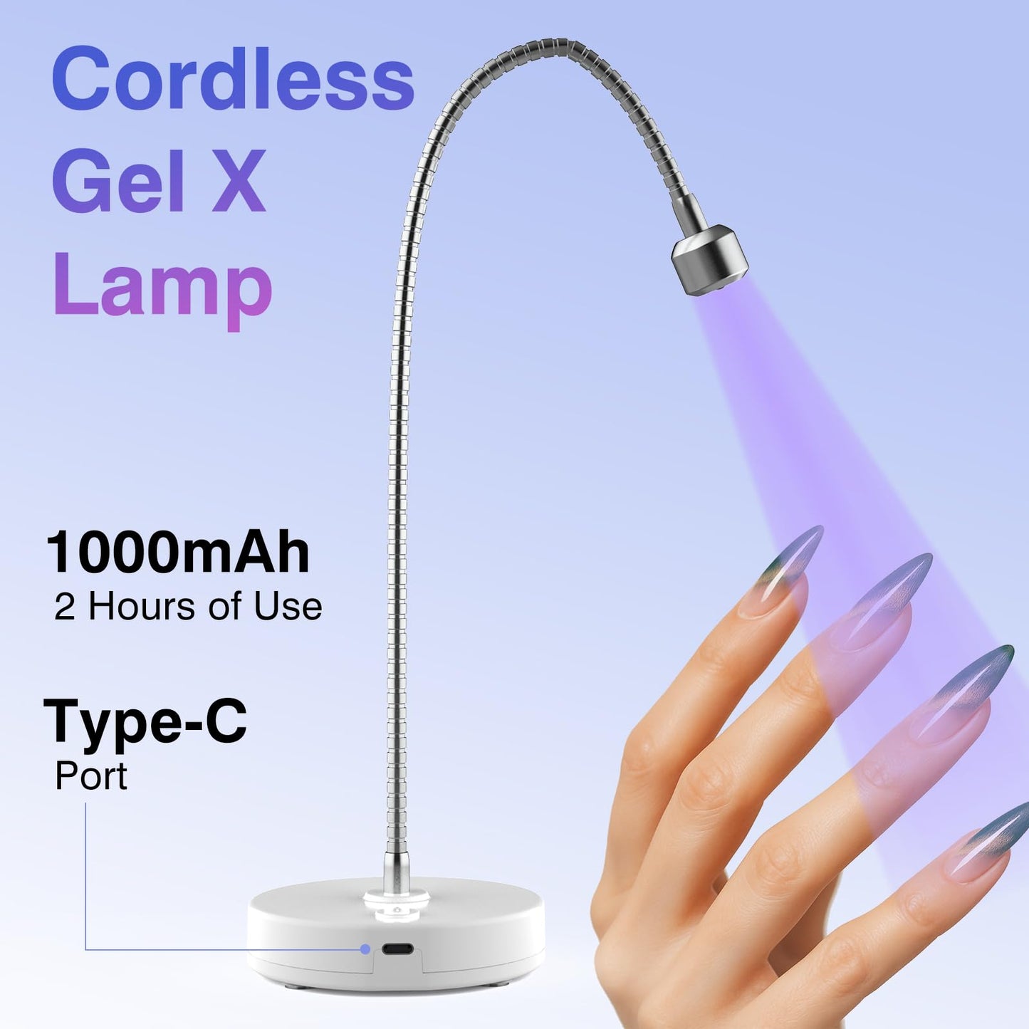 NailFace Flash Cure Lamp for Gel X Nails Cordless Gooseneck UV Lamp Gel X Lamps Portable UV LED Nail Light Rechargeable Nail Dryer for Home & Salon 4.7W