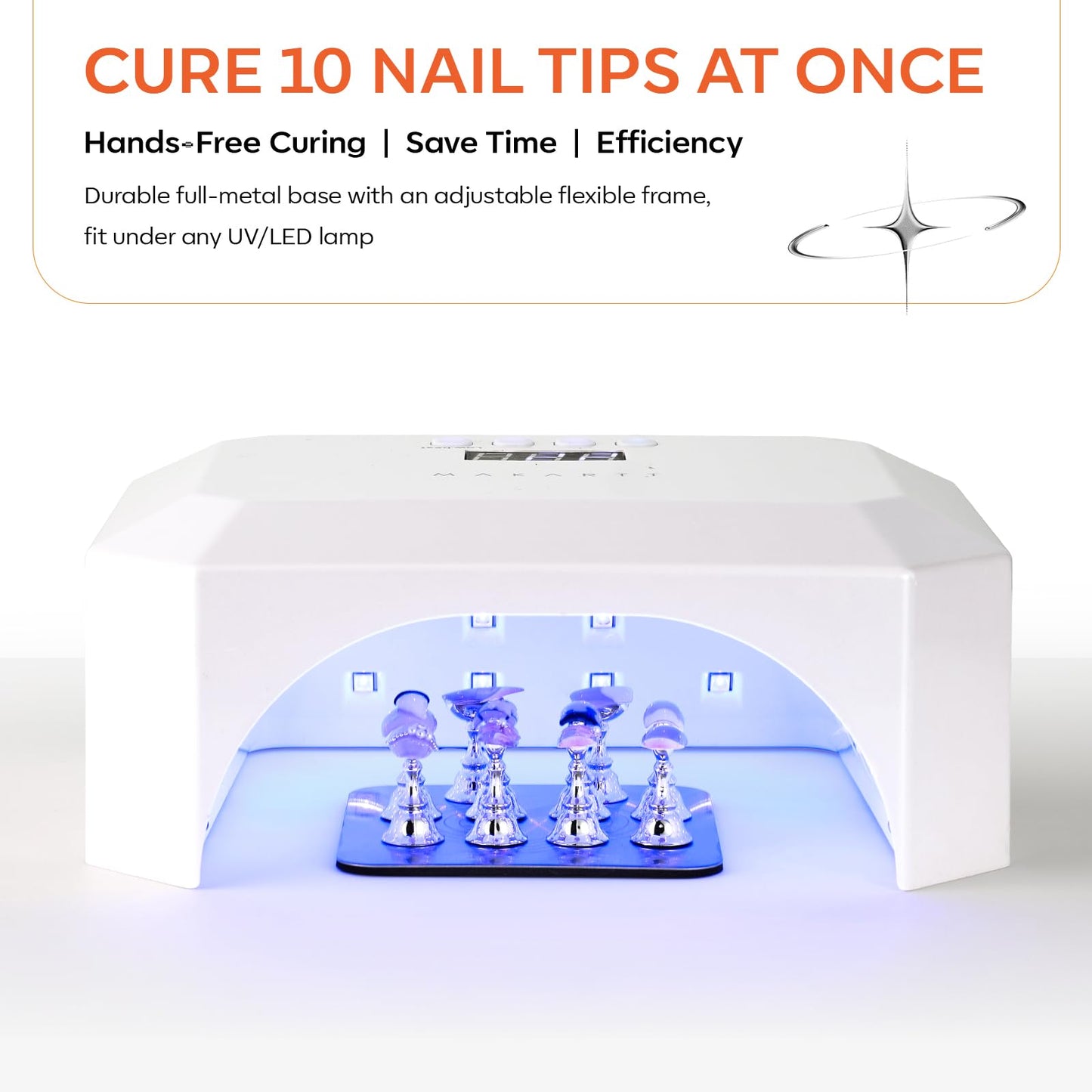 Makartt Nail Stand for Press-On Nails: Strong Magnetic, Large Flat Metal Base Holds 10 Tips at Once, Stable Holders for Nail Art Practise, Batch Painting, Design, Curing, Display, DIY Home & Salon Use