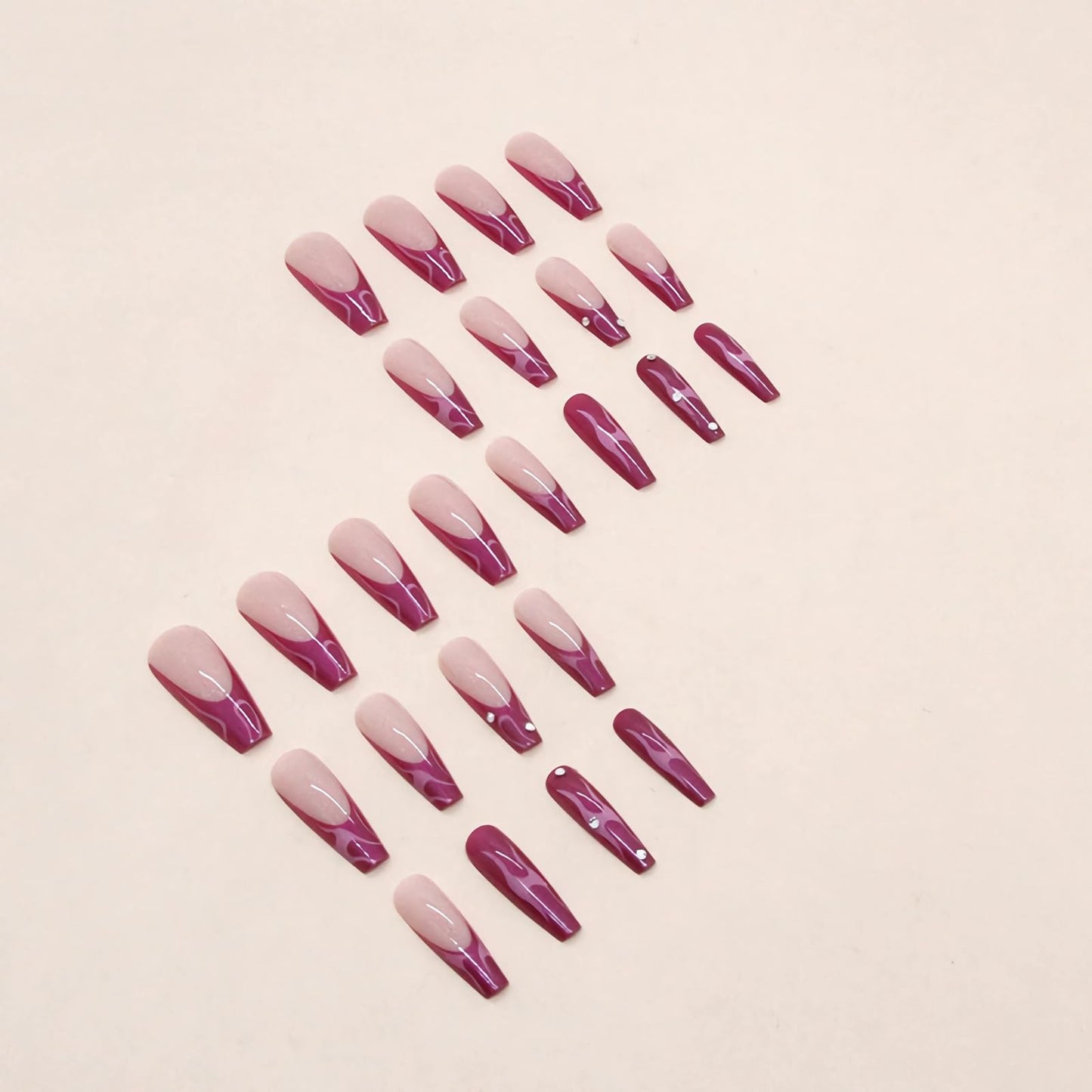 BABALAL Long Coffin Ballerina Press on Nails, Pink French Acrylic Glue on Nails with Shiny Rhinestone Chrome Glitter 24 Pieces for Women and Girls