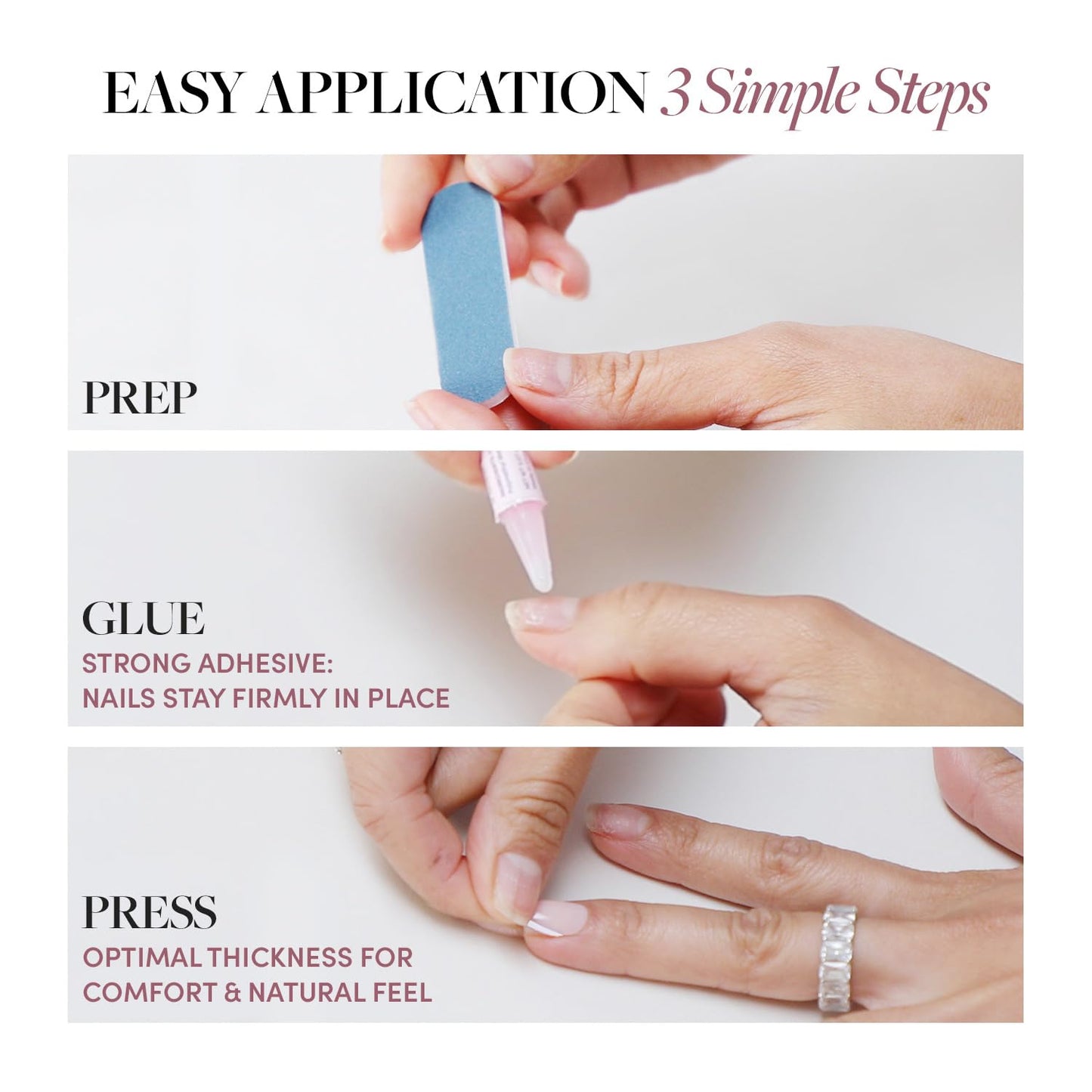 Glamnetic Press-On Nails & Adhesive Nail Tabs - Heavenly | Nude Trendy French Tip Short Almond Fake Nails | 15 Sizes - 30 Nail Kit with Adhesive Tabs