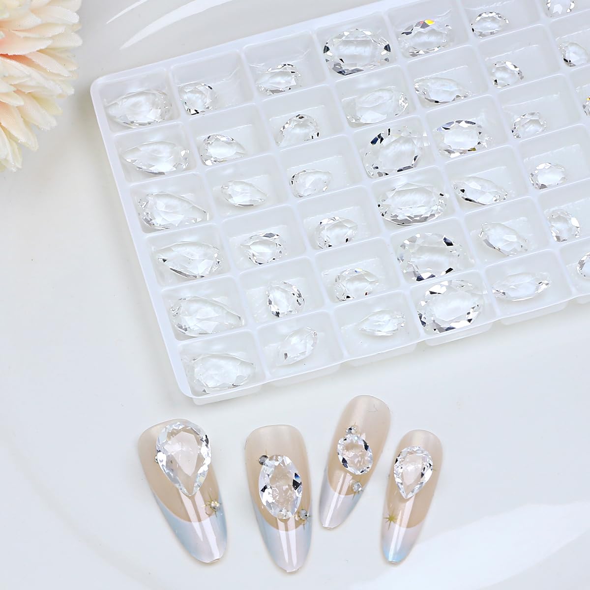 JINJIAO Large Nail Art Rhinestone,Pointback Mix Shape Nail Charms Transparent 3D Nail Diamonds 3 Style Nail Gems for Nail Art Decoration DIY Crafts