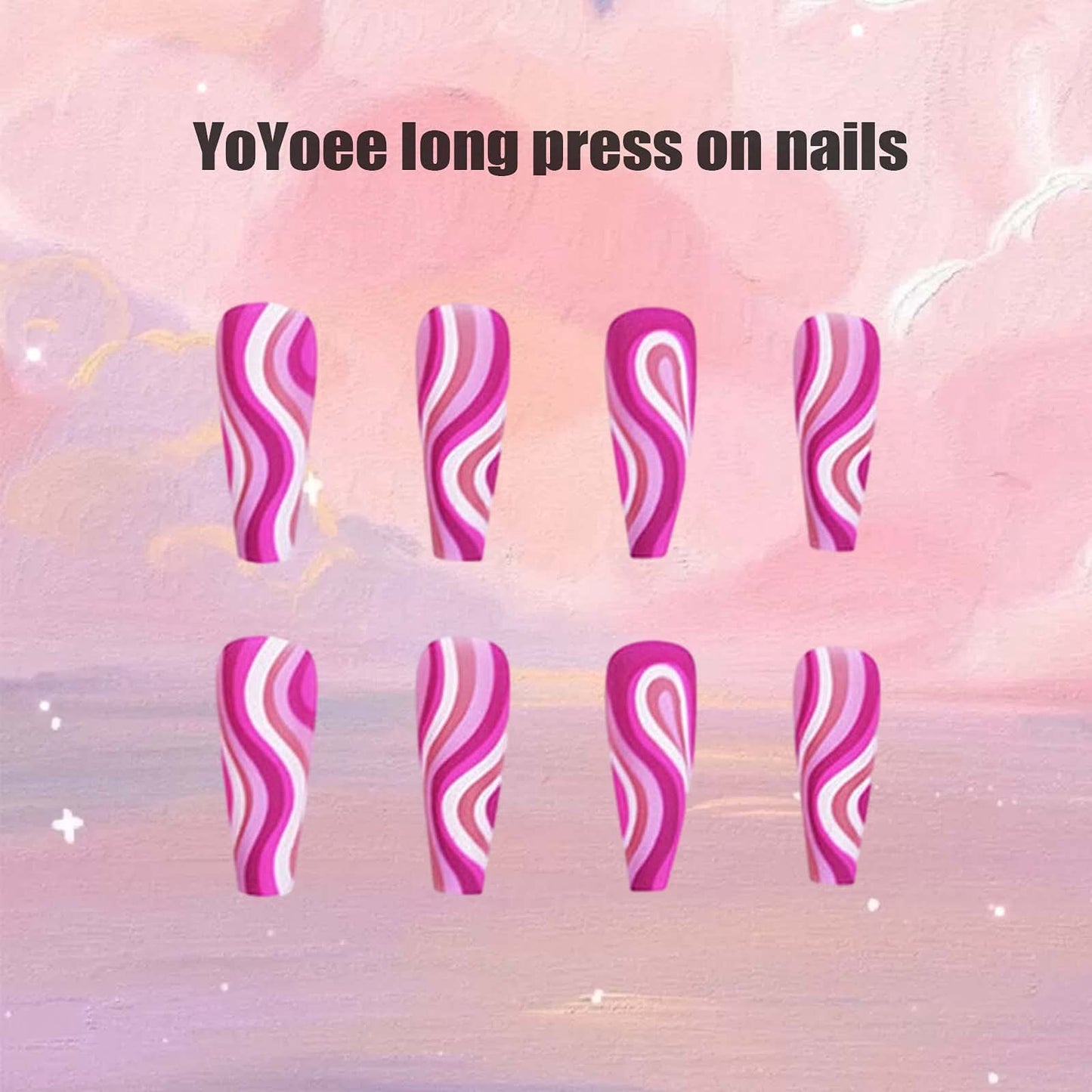 YoYoee Long Fake Nails-Coffin Press on Nails Pink Ballerina False Nails Full Cover Acrylic Nails for Women and Girls 24Pcs (gorgeous2)