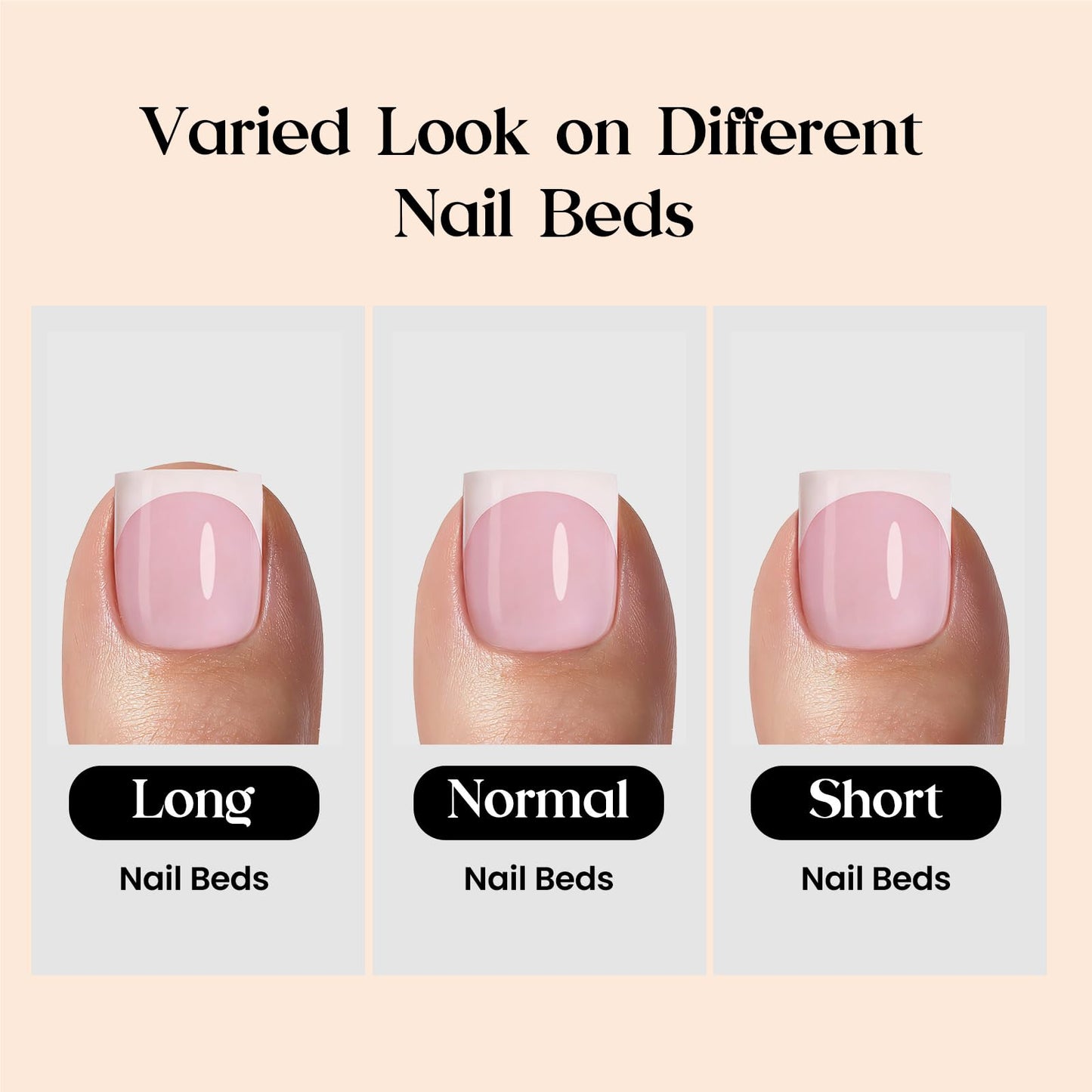 Beetles X Press French Tip Toenails - Charm French | Glossy Pink Short Square Press On Toe Nails | 150 Pcs 15 Sizes Natural Salon Quality Gel Nail Tips For Women
