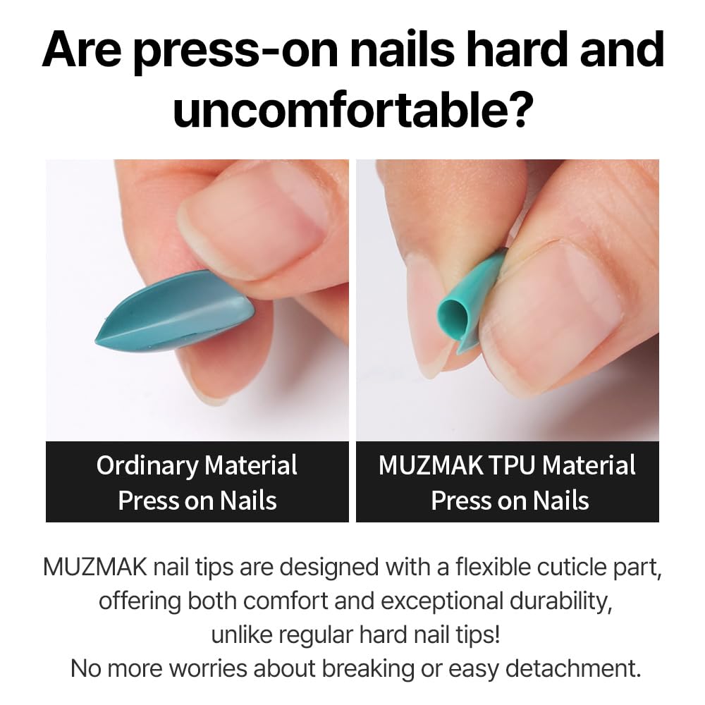 MUZMAK Reusable Press On Nails - Milk Cow - Long Coffin Press On Nails, Cow Print French Tip Fake Nails (Pack of 36)