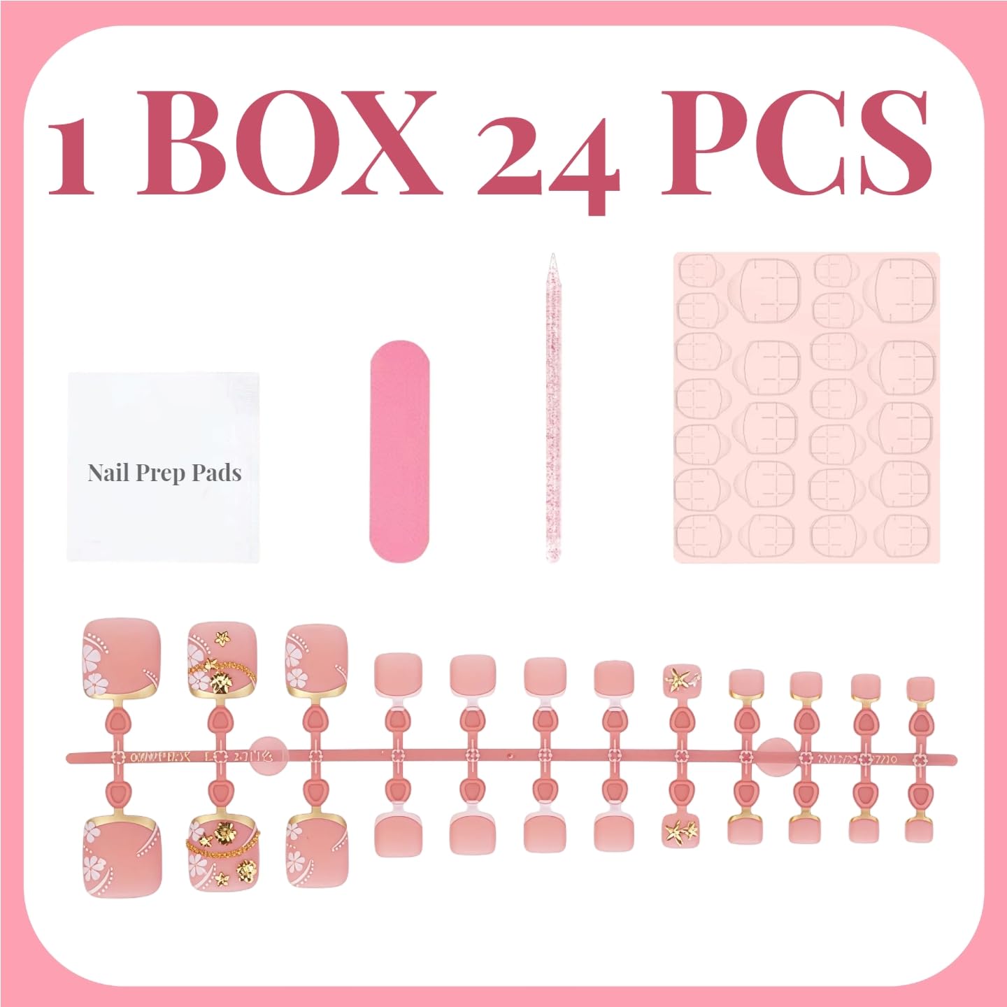Gold French Tip Toe Press on Nails Short Square Toenail Press ons Glossy Fake Toe Nails with Starfish Shell Rhinestones Design Glue on Toe Nails Reusable Stick on Toenails for Women Decorations Set