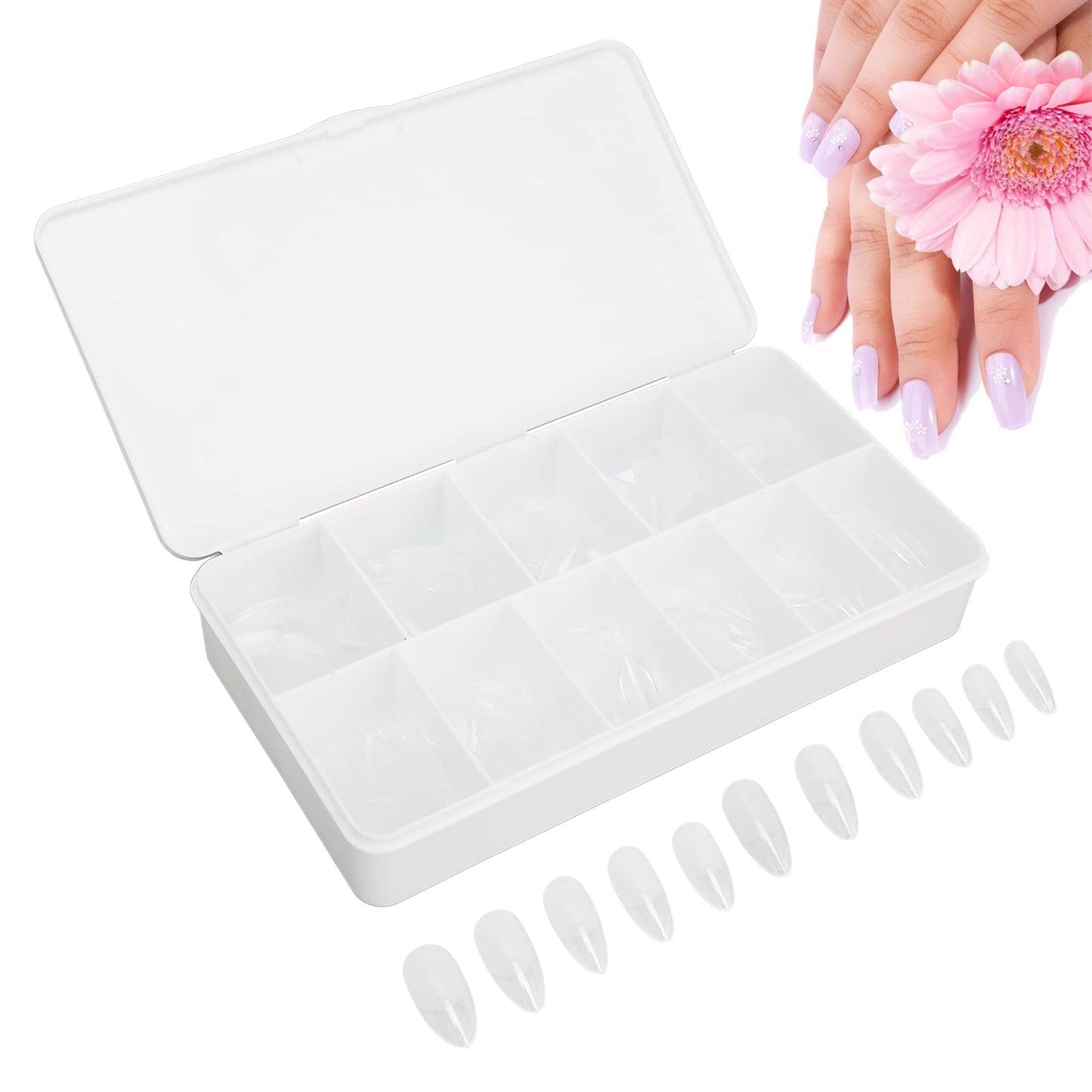 Long Clear Nail Tips, Clear Press on Nails Ultra Thin Full Cover Fake Nails Grinding Half Frosted False Nails for Press on Nail Extensions Home DIY Salon Wedding Dating Party(Almond)