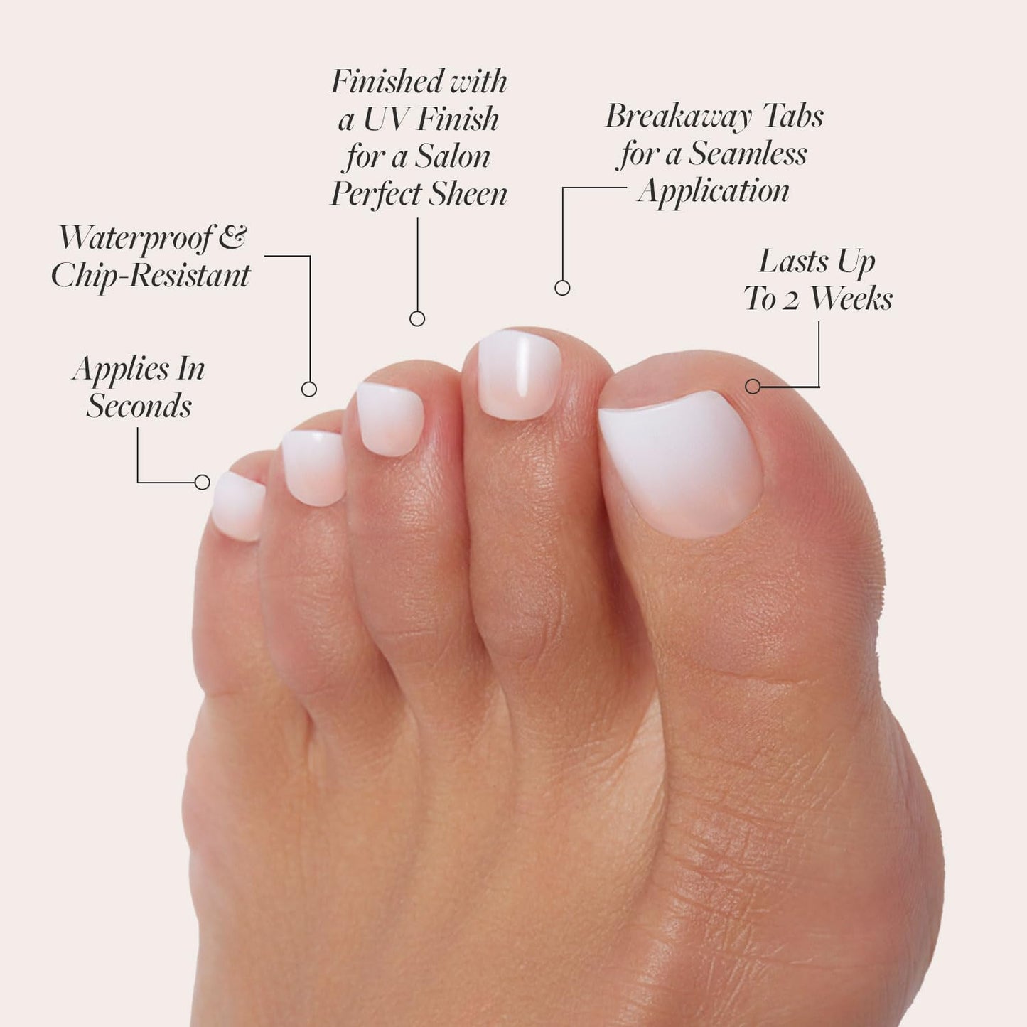 Glamnetic Press On Nails & Toenails - Creamer | Neutral Nude and White Ombre Fake Nails with a Glossy Finish | 15 Sizes - 30 Nail Kit with Glue & 16 Sizes - 32 Toe Nail Kit with Glue