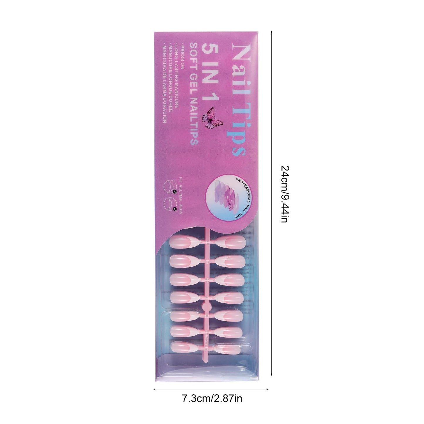 Jellyqueen White French Tips 150 Pcs Pink Medium Almond Press On Nails Fake Nails，Soft Gel Nail False Nails Art DIY 15 Sizes Gifts For Women(A18-02-09)