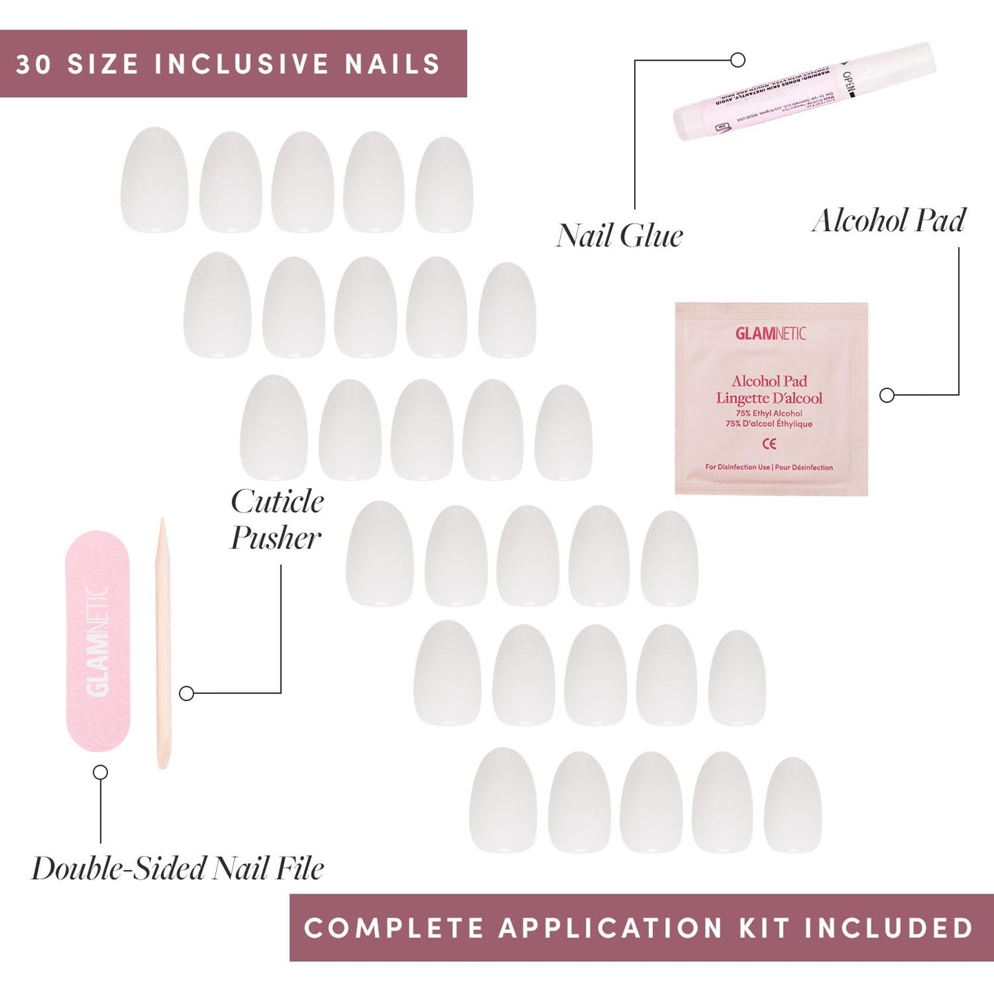 Glamnetic Press-On Nails & Adhesive Nail Tabs - White Swan | Opaque Classic Off White Short Oval False Nails | 15 Sizes - 30 Nail Kit with Adhesive Tabs