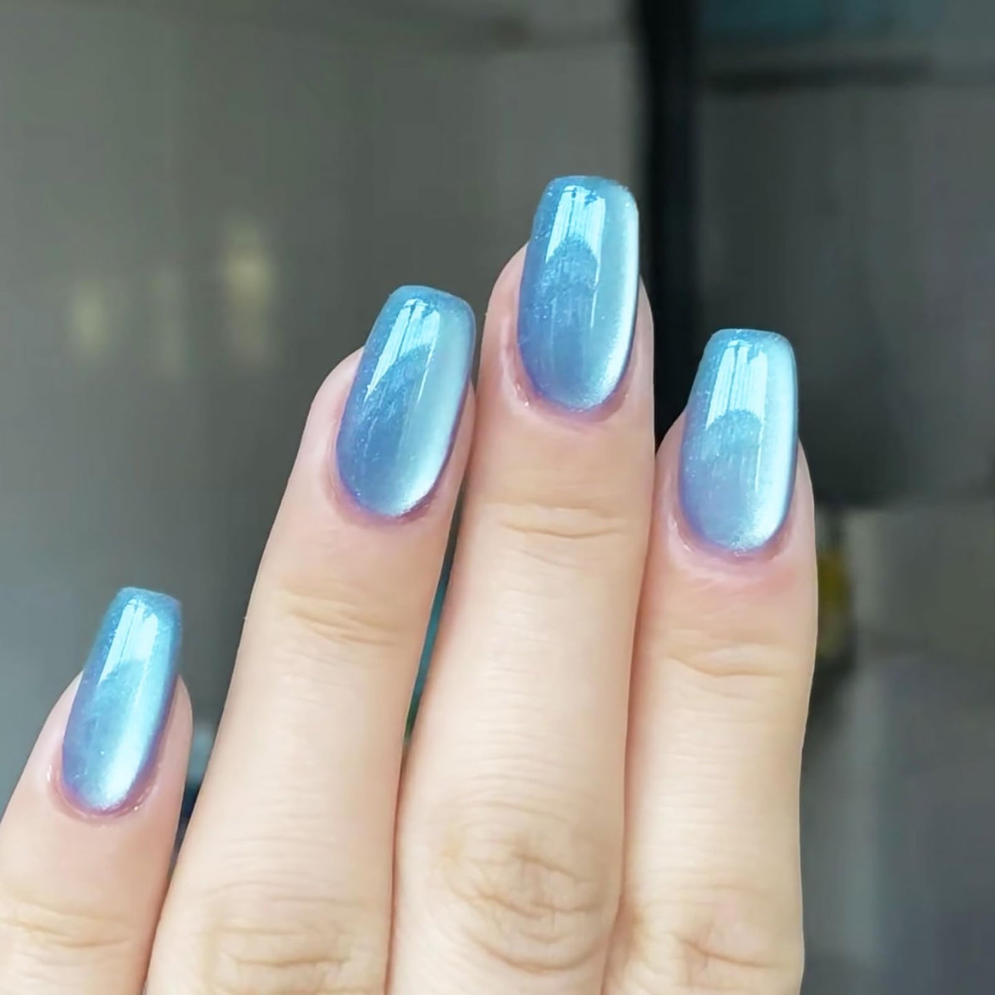 4 Pack 96 Pcs Medium Press on Nails Square False Nails with Gradient Design Full Cover Glossy Acrylic Glitter Press on Nails for Women Girls Reusable Stick on Nails