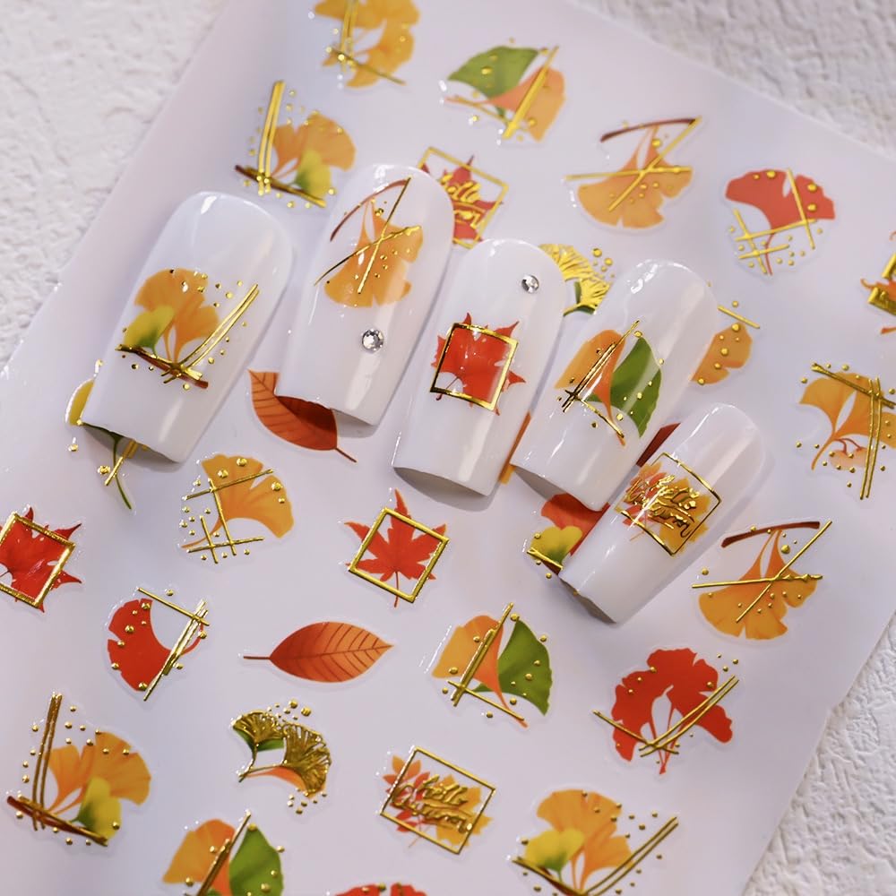 Fall Nail Stickers 3D Self Adhesive Maple Nail Art Stickers Pumpkin Nail Decals with Maple Leaf Fox Design Autumn Thanksgiving Day Nail Supplies for Women Girls Holiday Manicure DIY 6 Sheets