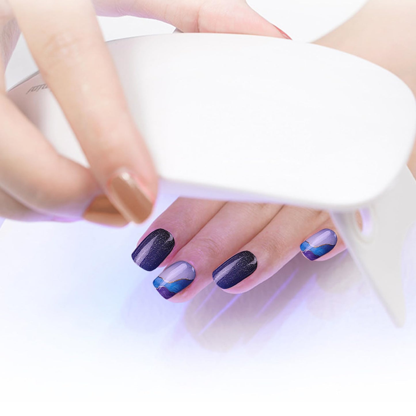 WOKOTO 2 Pack Semi Cured Gel Nail Strips, Galaxy Nebula & Chrome Burgundy 40 Pcs (10 Size) Full Nail Wraps With Nail File & Wooden Stick, UV Gel Nail Polish Stickers For Women Girls, Salon Quality