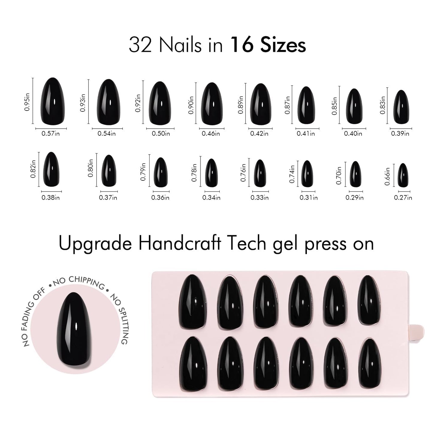 VSALON Almond Press-On Nails - Black Cream Medium Nails & Blue Chrome Cat Eye Nails - 2 Reusable Nail Set (Nourishment & Mini pack)-16 Sizes