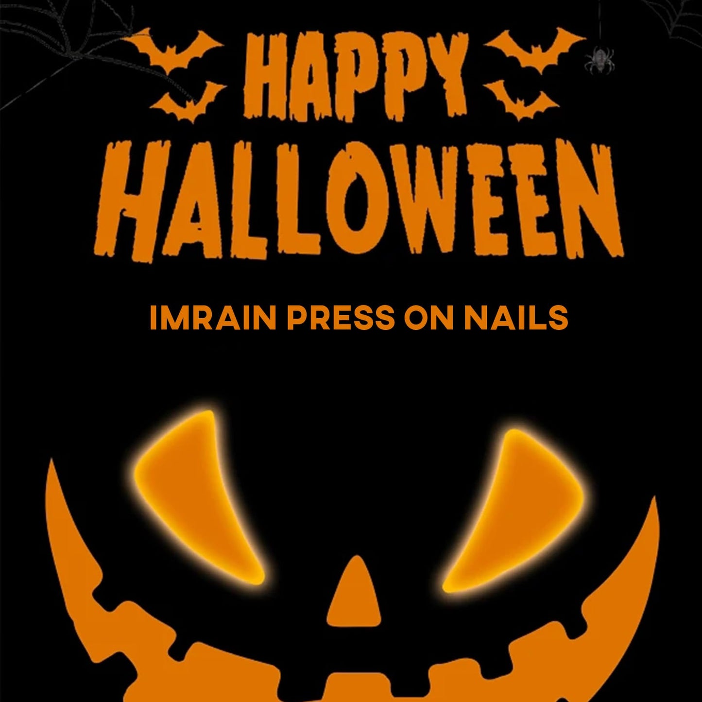 IMRAIN Halloween Press on Nails Long Square Fake Nail Pink French Tips False Nails Full Cover Glossy Glue on Nails for Women Manicure Decor