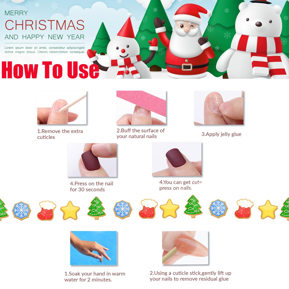 Christmas Press on Nails Extra Long Coffin Fake Nails Pink Coffin False Nails with Design Cute Reindeer Snowflake Line Glue on Nails Full Cover Bling Glitter Winter Xmas Acrylic Nails for Women 24Pcs