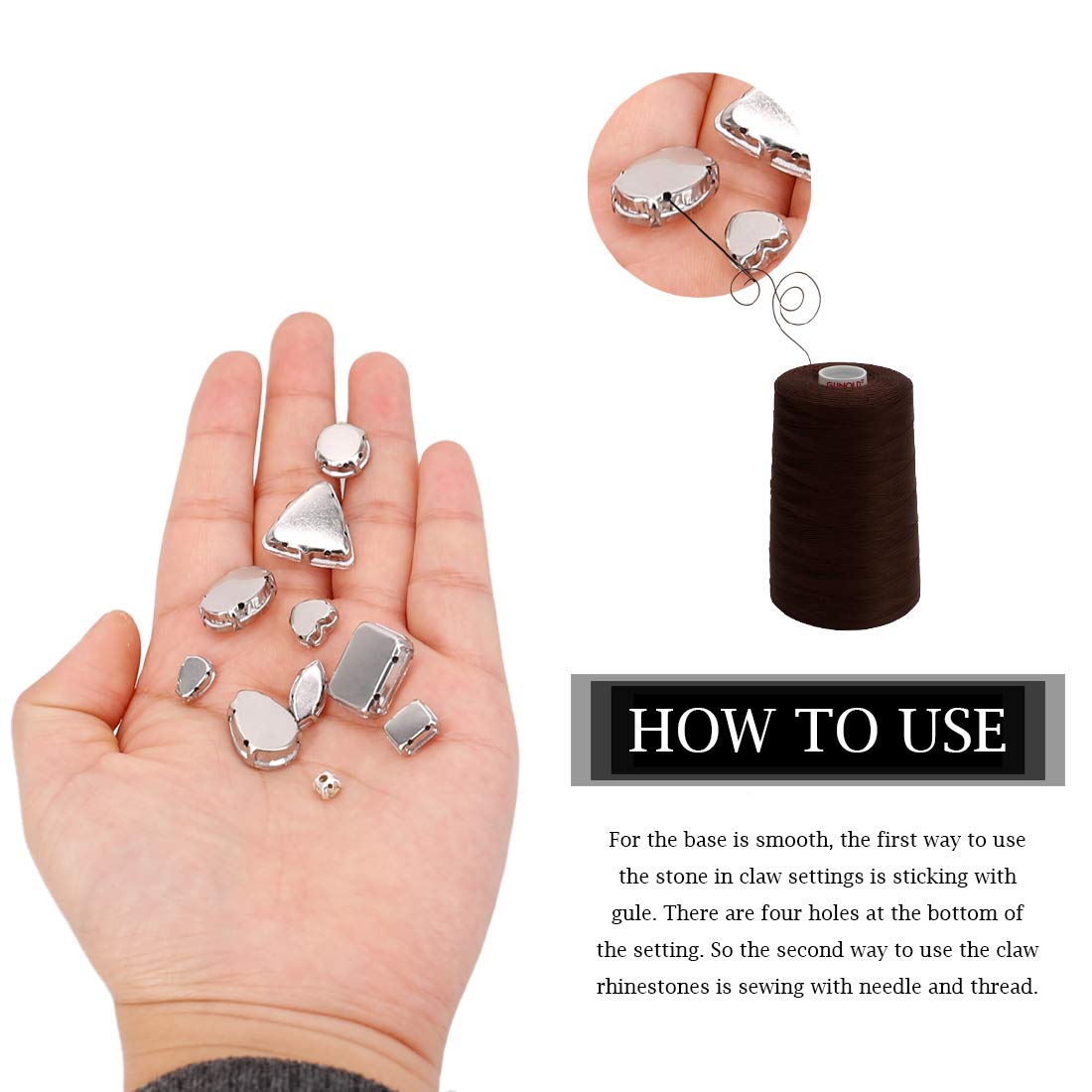 TANOSII Sew on Rhinestones 100 PCS Mixed Shapes Glass Rhinestones Sew on Crystal Gems Mental Flatback with Silver Claw for Jewelry Crafts Clothes Shoes Costume Garment Gray