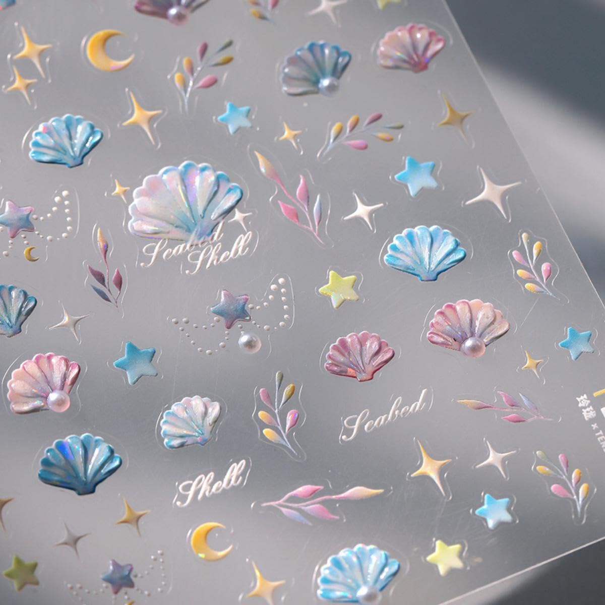 5D Embossed Seashell Nail Stickers Ocean Nail Art Stickers Self-Adhesive Summer Nail Decals Ocean Sticker for Acrylic Nails Sea Shell Nails Supplies for Women Girls Manicure DIY