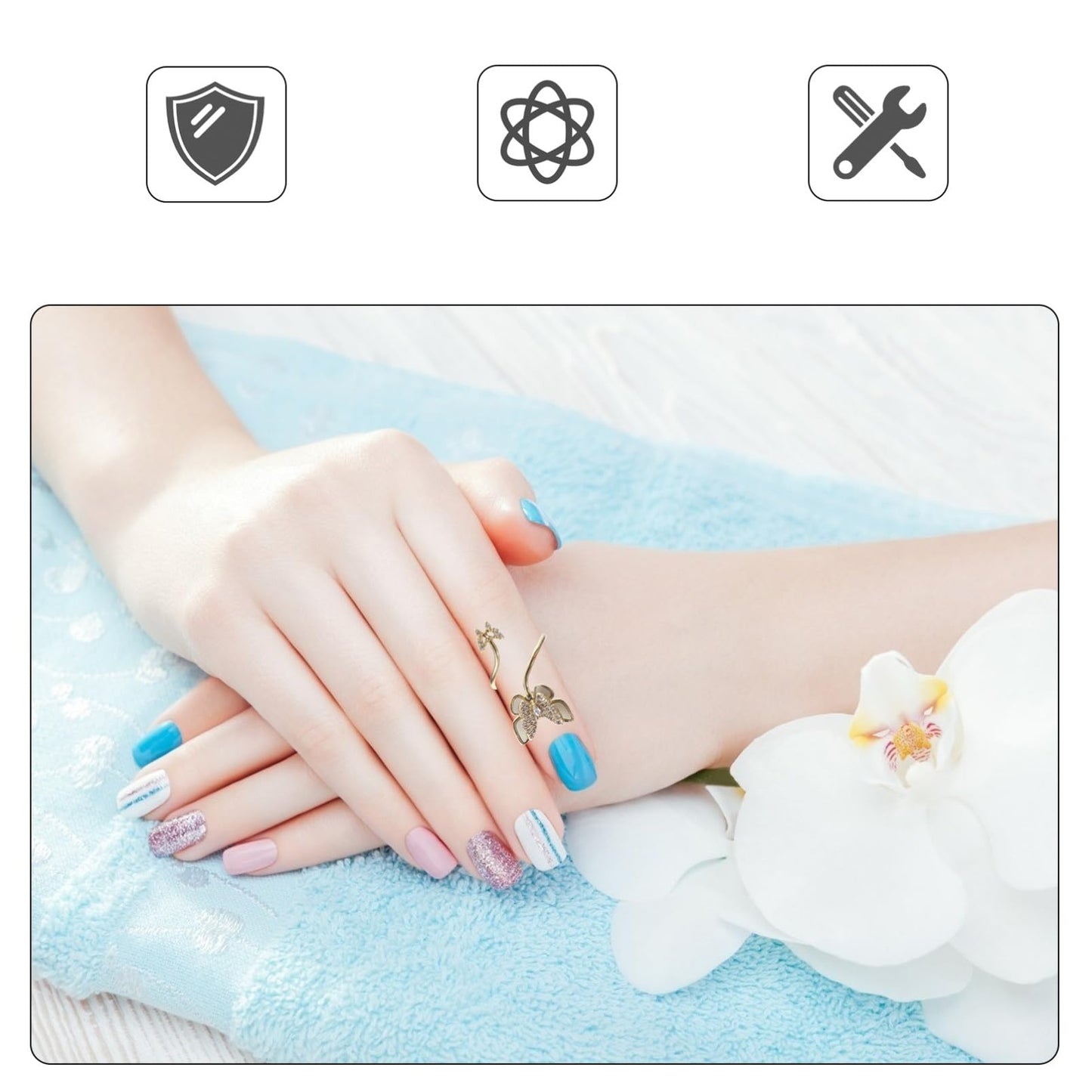 BESTYASH Butterfly Nail Ring for Women Gold Fingernail Jewelry with Pearl Shell Zirconia Accents Decorative Finger Accessory for Nail Art Wedding Prom Festivals