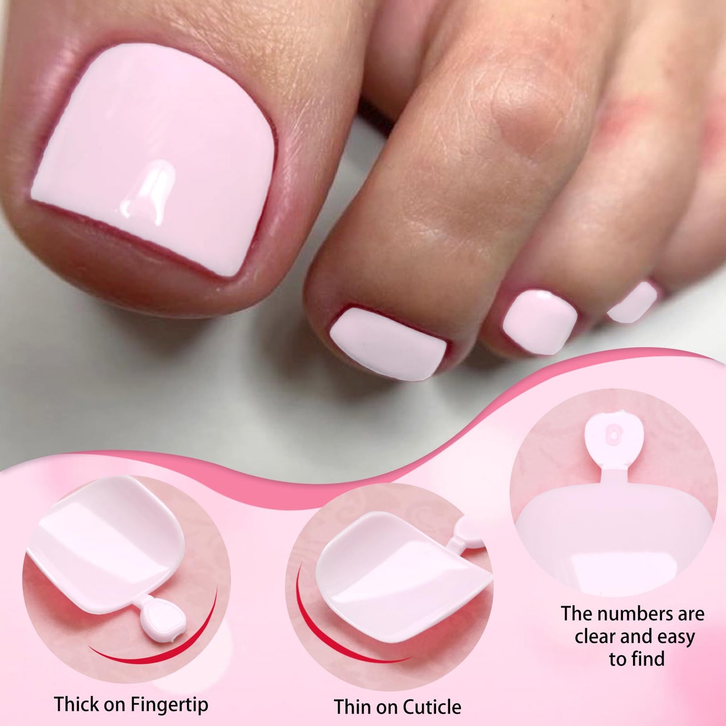 LoveOurHome 120pc Press on Toenails Women Fake Toe Nails with Tabs, Subtle Pink Fake Toenails Press on Toe Nails Glue on Toenail Acrylic Toe Nail Tips Artificial False Toenail for Women Girls