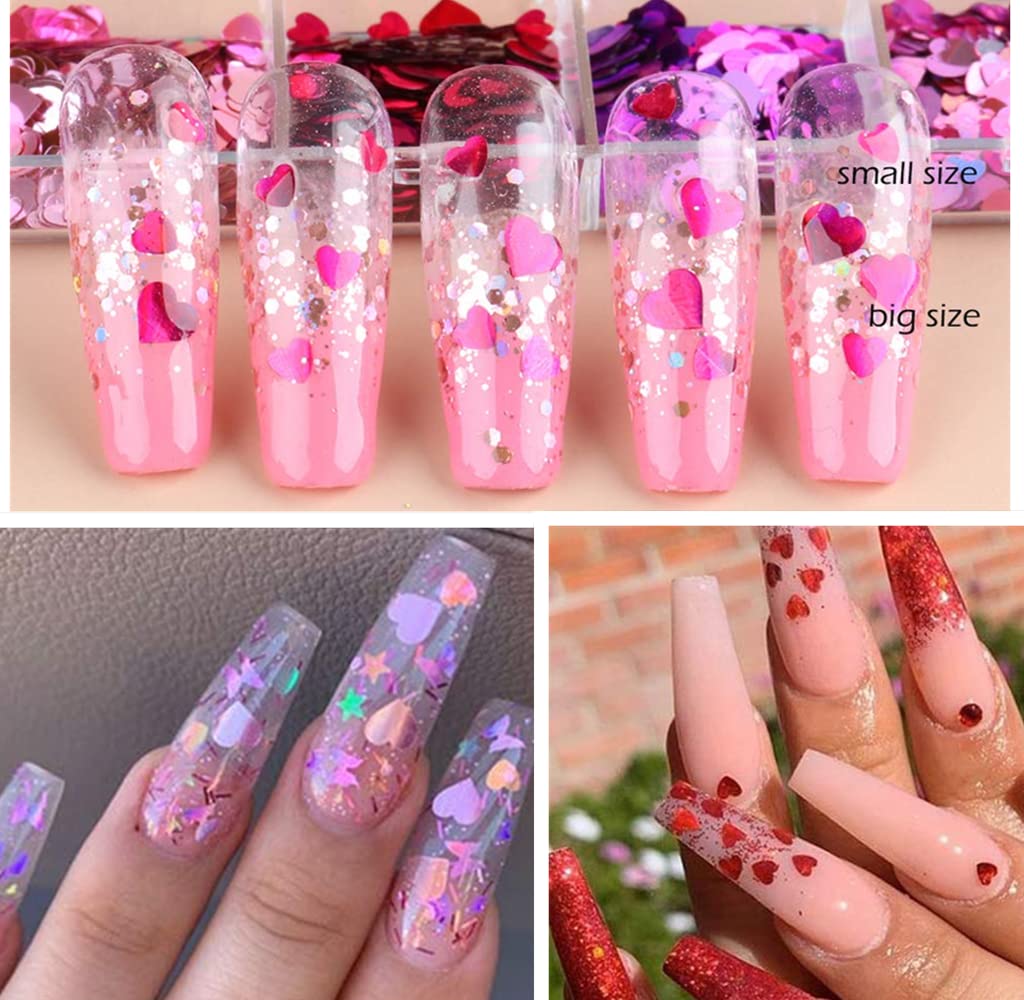 CHANGAR Valentine Heart Nail Art Decals - Glitter Sequins Acrylic Nails Design