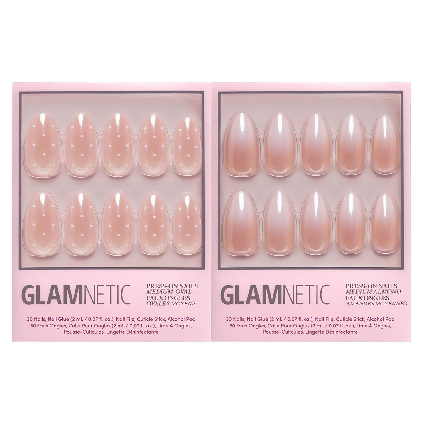 Glamnetic Press-On Nails Bundle - Sugar Glazed & Frosted Chai | Medium Oval Fake Nails with Polka Dots & a Glazed Finish | Medium Almond Glazed Ombré False Nails | Durable, Salon-Quality Nail Kits