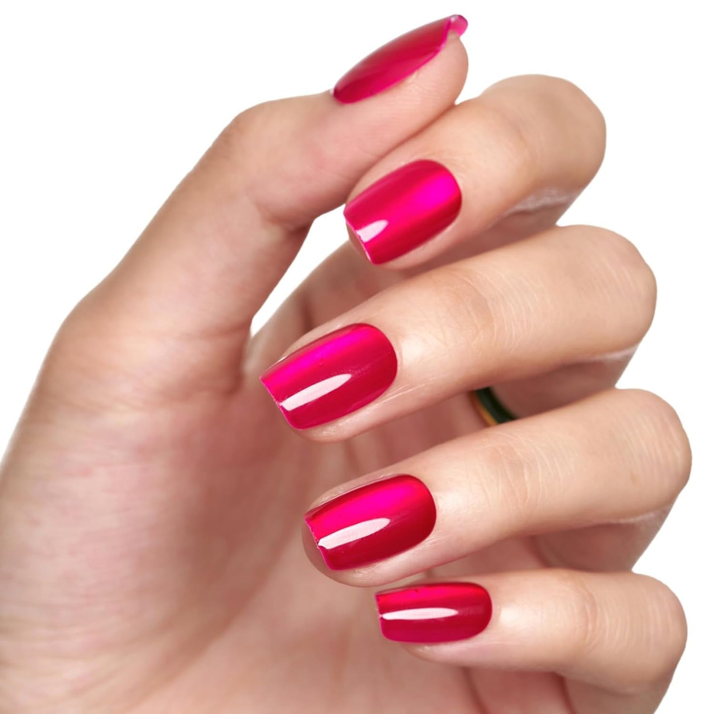 GLAMERMAID Hot Pink Press on Nails Extra Short Square, Handmade Magnet Cat Eyes Glitter Jelly Soft Gel Fake Nail Kits, 30 Pcs Magnetic Glue on Nail Reusable Acrylic False Nails Manicure Kits for Women