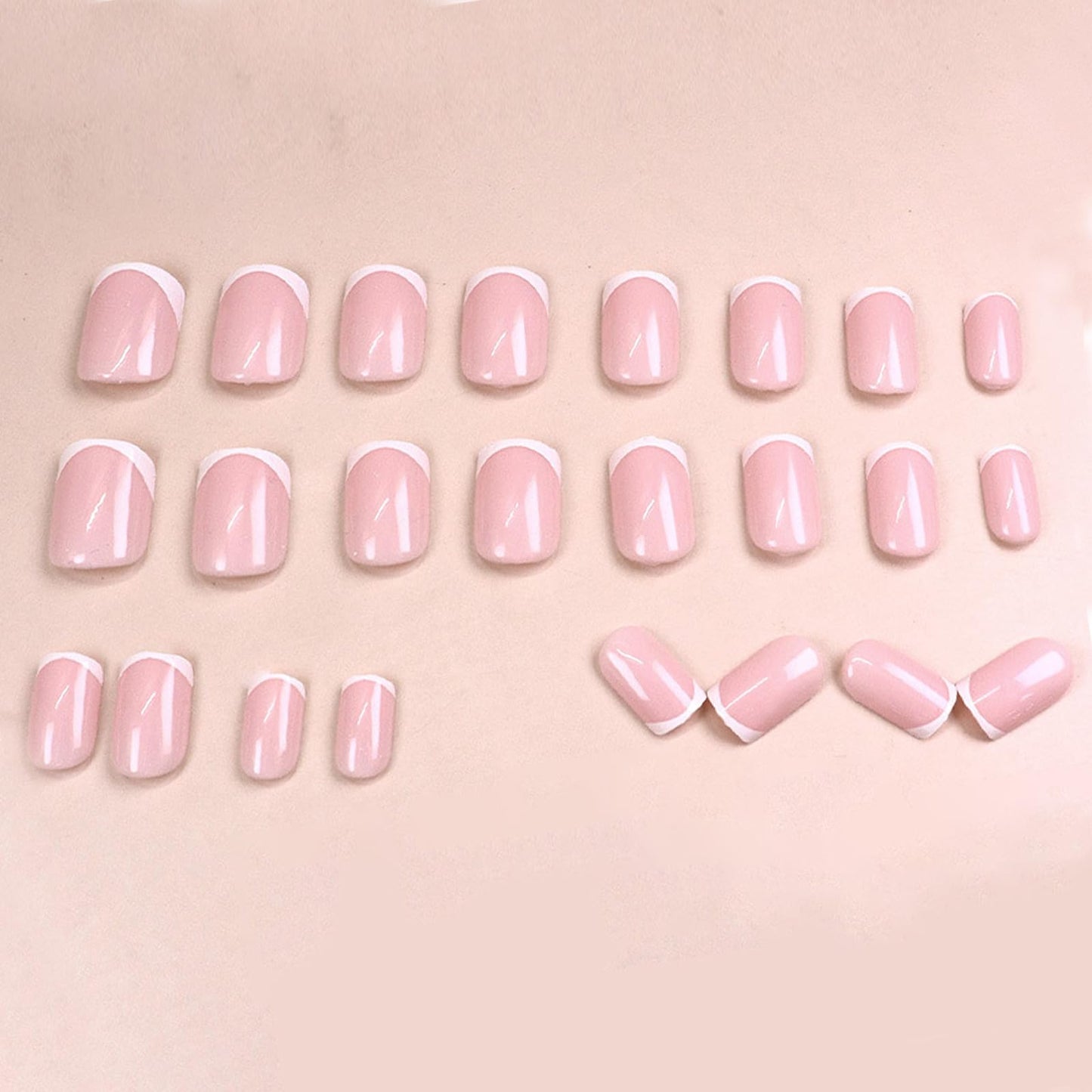 White French Press on Nails Short Squares Fake Nails Nude Designs False Nails French Full Cover Glossy Repeatable Acrylic Stick on Nails for Women and Girls Daily Simple Manicure Decoration 24Pcs