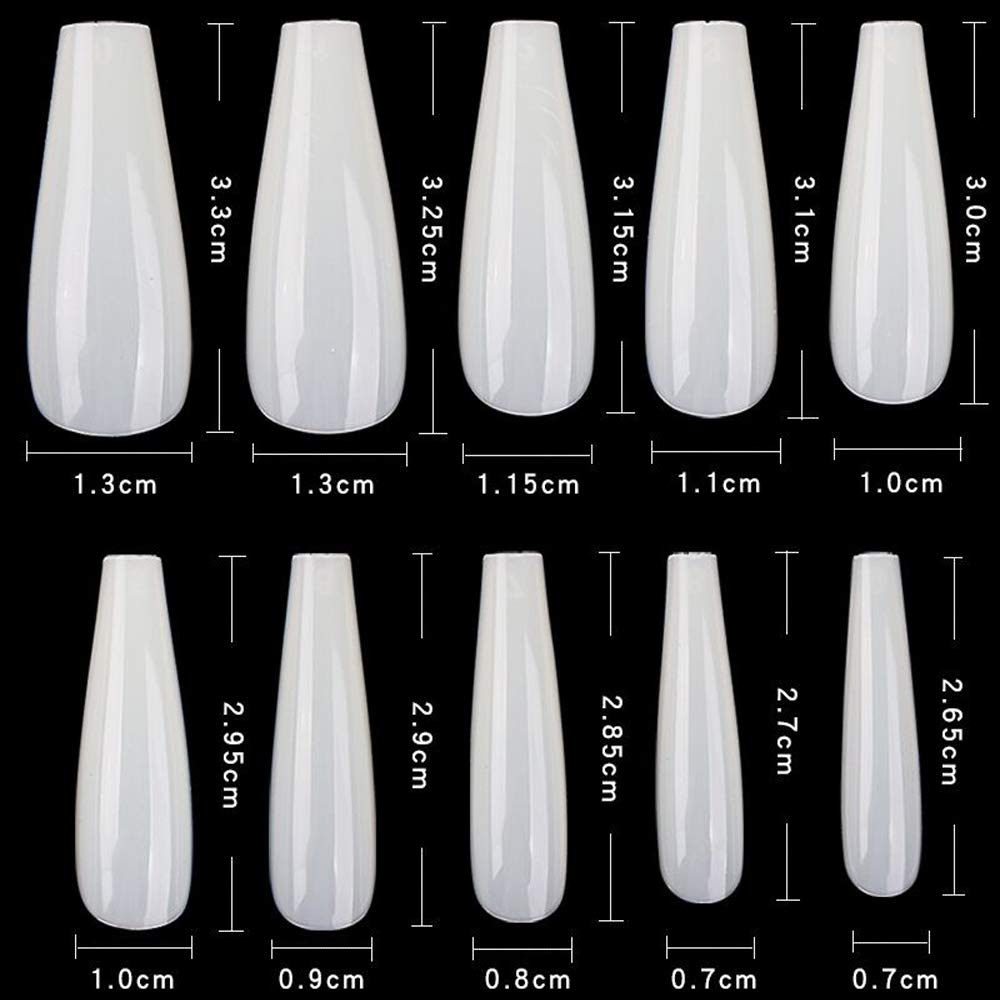 600pcs Long Coffin Fake Nails - Full Cover Natural Ballerina False Nail Acrylic Nail Tips with Case, Artificial Nails10 Sizes for Nail Salons and DIY Manicure