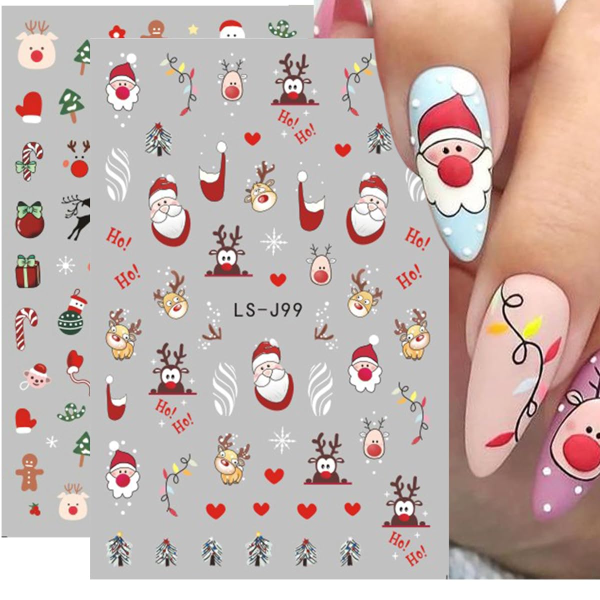 LRKNNO Christmas Nail Stickers Nail Art 6 Sheet Christmas Nail Art Stickers Santa Claus Reindeer Elk Penguin Snowman Nail Art Design Cute Nail Decals Christmas Nail Decoration Women Holiday DIY