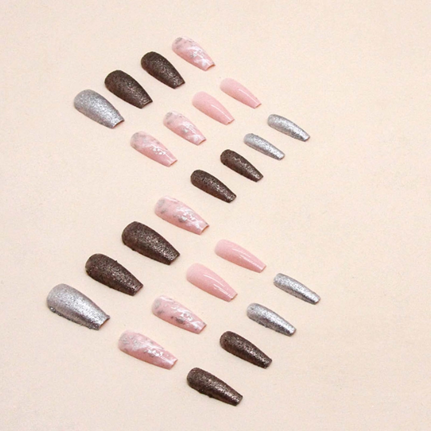 YoYoee Long Coffin False Nails Marble Nails Press on Nails Bling Fake Nails Acrylic Ballerina Nails Tips for Women and Girls 24PCS