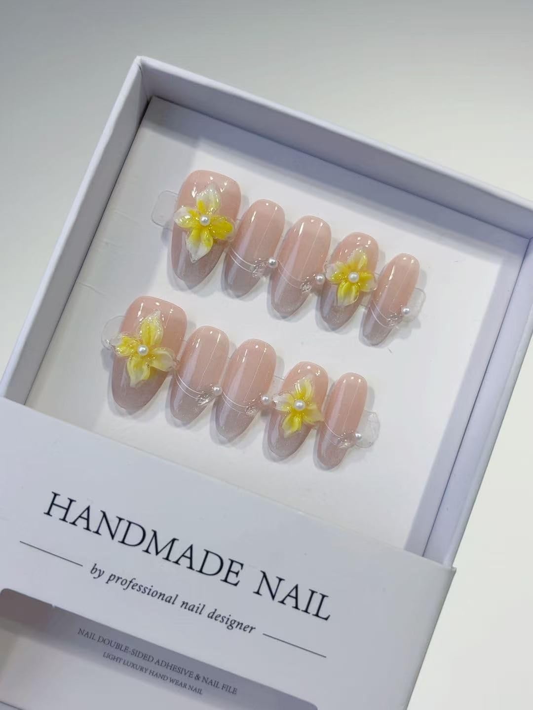 Handmade Wearing Armor Light Pink Premium Style Relief Flower Nail Patch Small Size