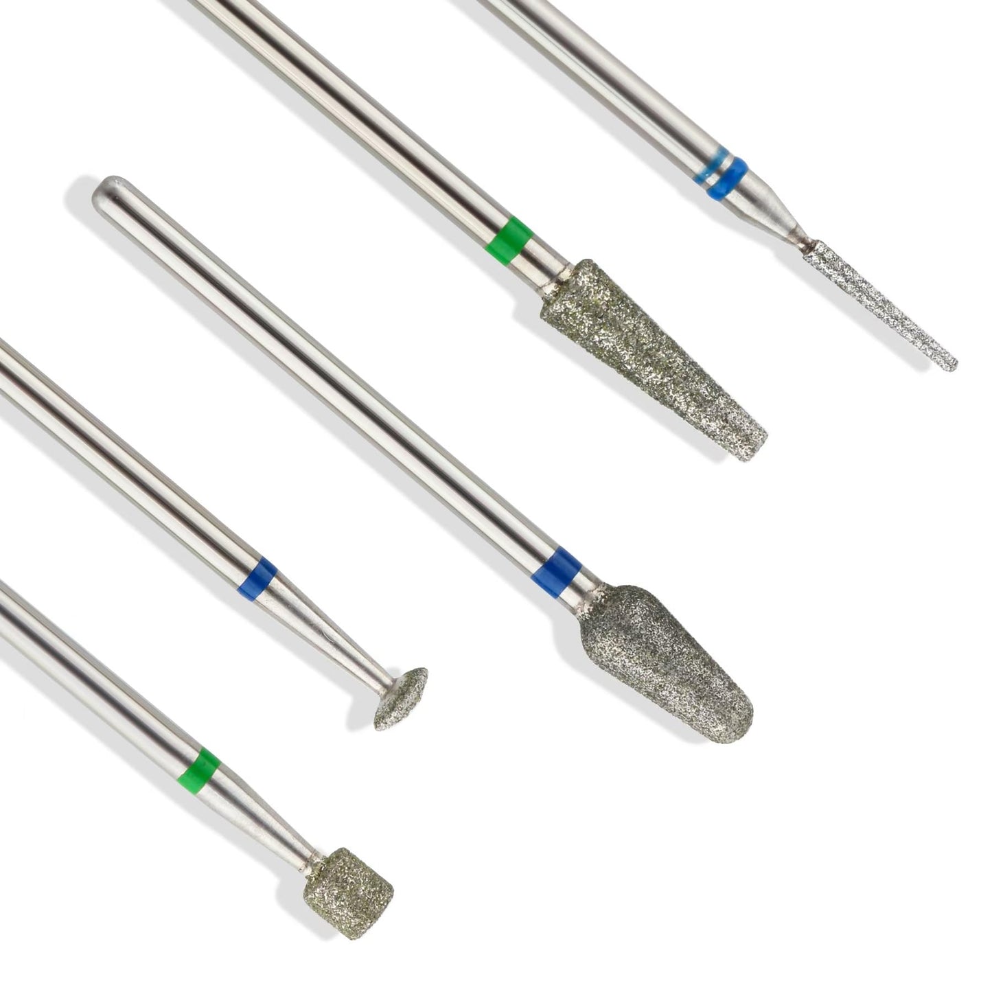 QUNZHAO 5Pcs Diamond Nail Drill Bits Sets Emery tool, 3/32'' Professional Drill Machine Accessories for Under Nail Dead Skin Cleaning(Green 02 set)
