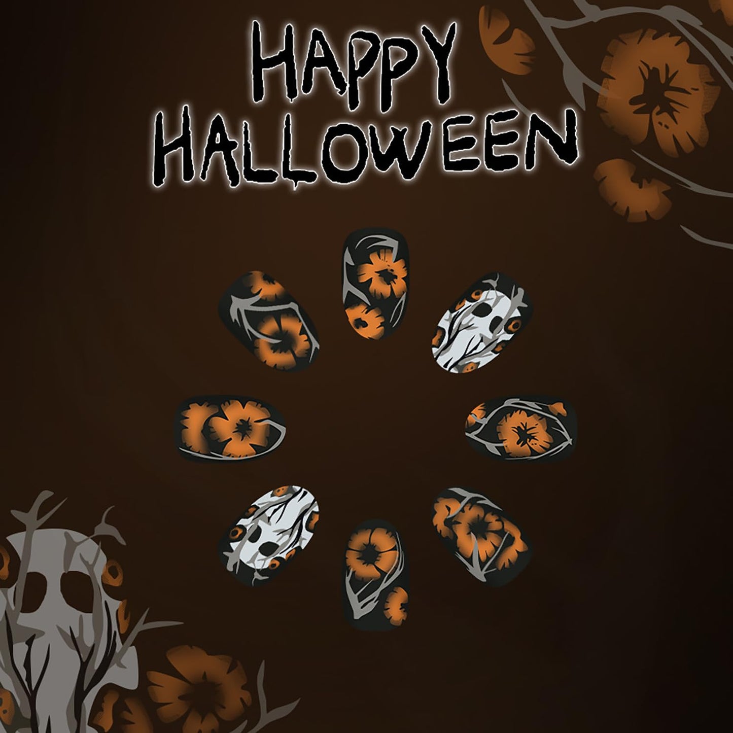 24Pcs Halloween Ghost Press on Nails Short Cute Ghost Flower Pattern Design Halloween Nail Full Cover Frosted Artificial Acrylic False Nail Black Oval Festival Stick on Nails for Women DIY Supplies
