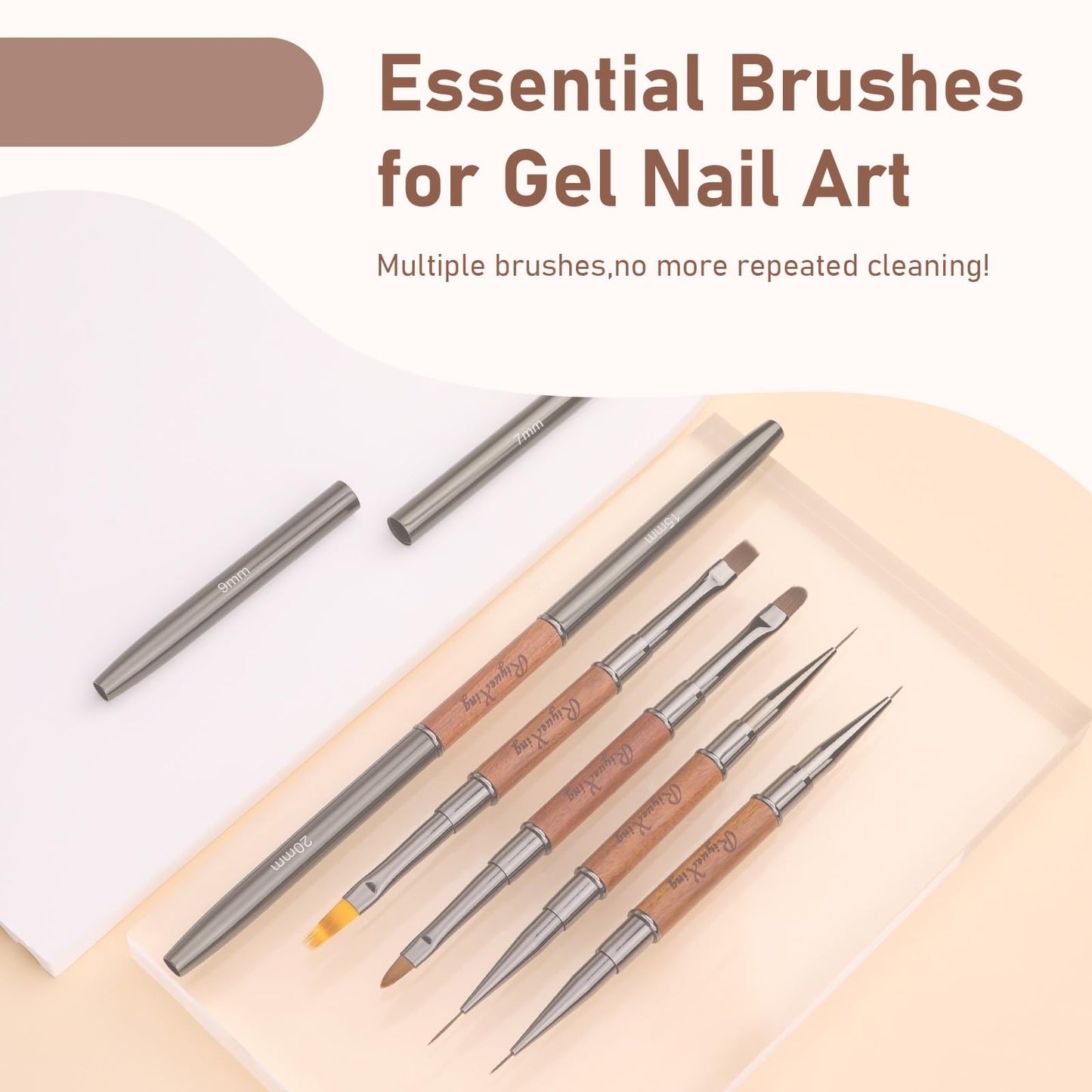 RIYUEXING Nail Art Bushes Set - Professional 5Pcs Double-Ended Nail Brush for Art, Long Lines, Ombre & 3D Design Nail Brush Pen for Gel Polish Manicure DIY Home Salon