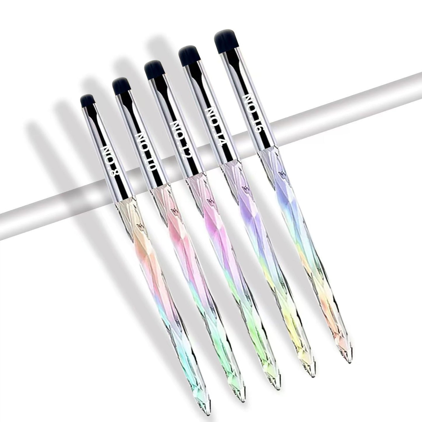 5Pcs Nail French Tip Brush Set, Gel Nail Brushes with Iridescent Gradient Handle, Professional French Manicure Brushes for Gel Polish Petal Texture & Nail Edge Detailing Salon DIY