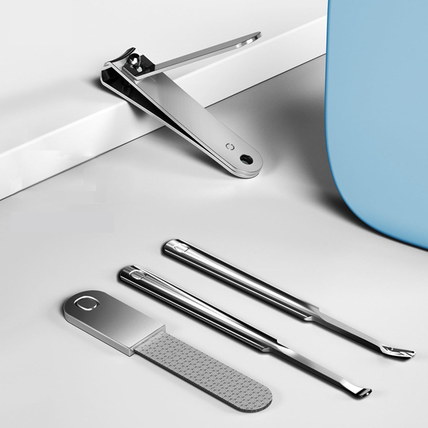Sourcingbay Nail Care Set - 4-in-1 Stainless Steel Nail Clippers, Cuticle Fork, Ear Pick, Nail File with Storage Case, Travel Grooming Kit for Men Women Seniors - Pink
